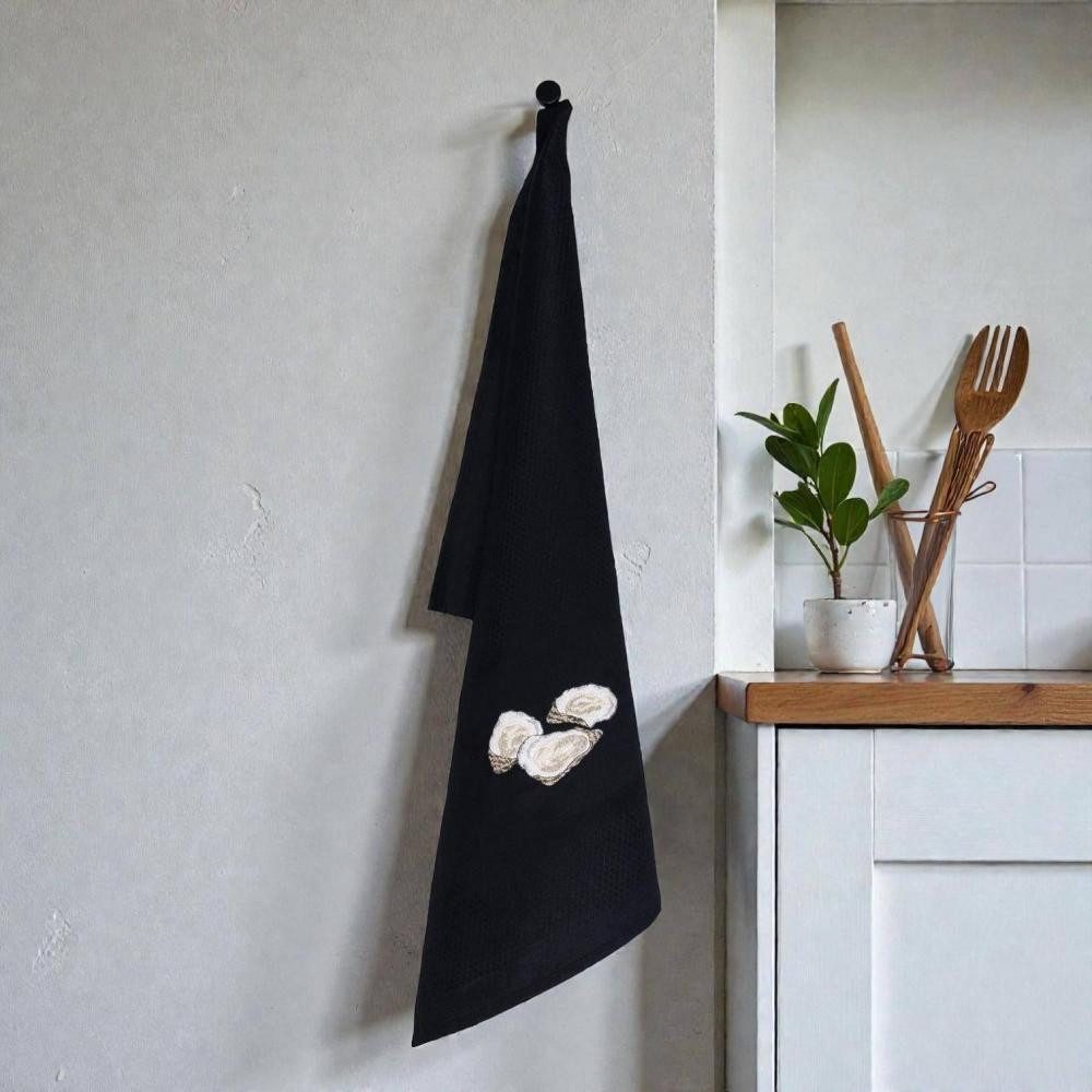 Vista Portuguese Geschirrtuch Auster bestickt in Schwarz