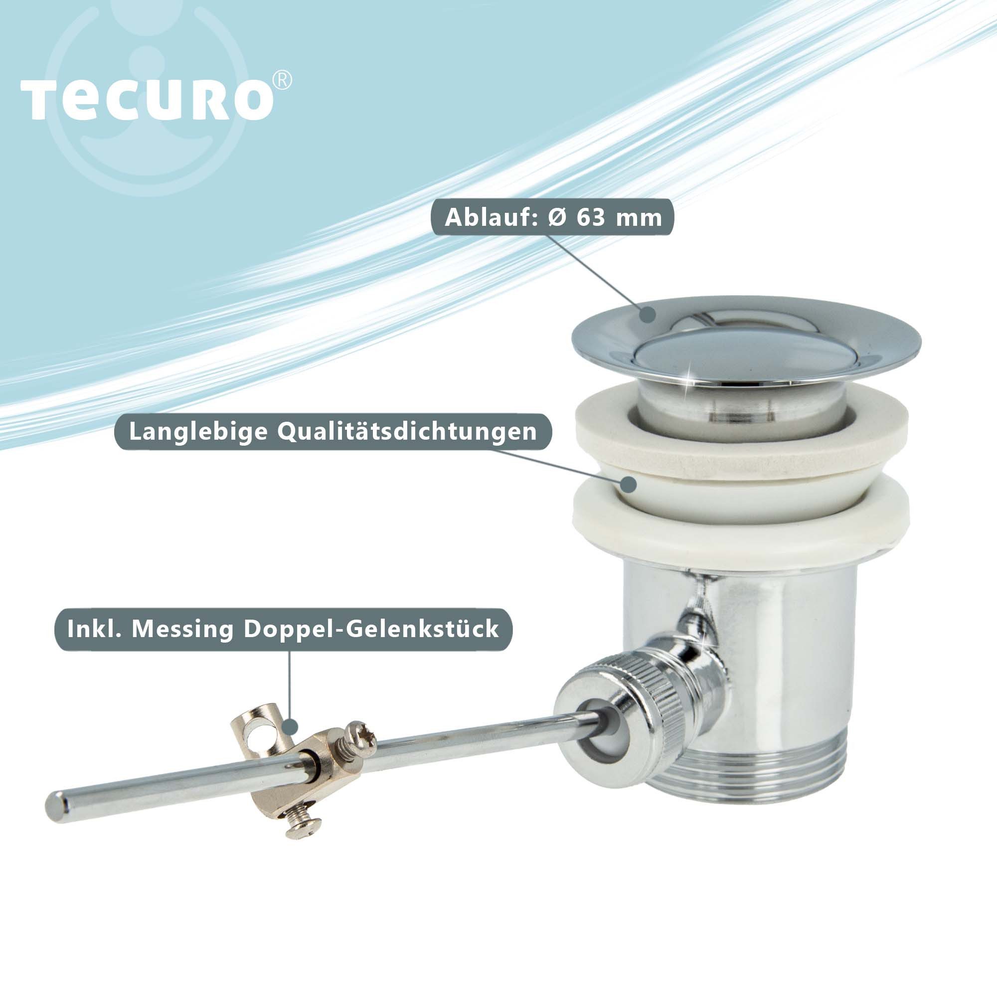 tecuro Ablaufgarnitur Exzenter Ab- und Überlaufgarnitur, 1 1/4 Zoll x Ø 63 mm, Messing