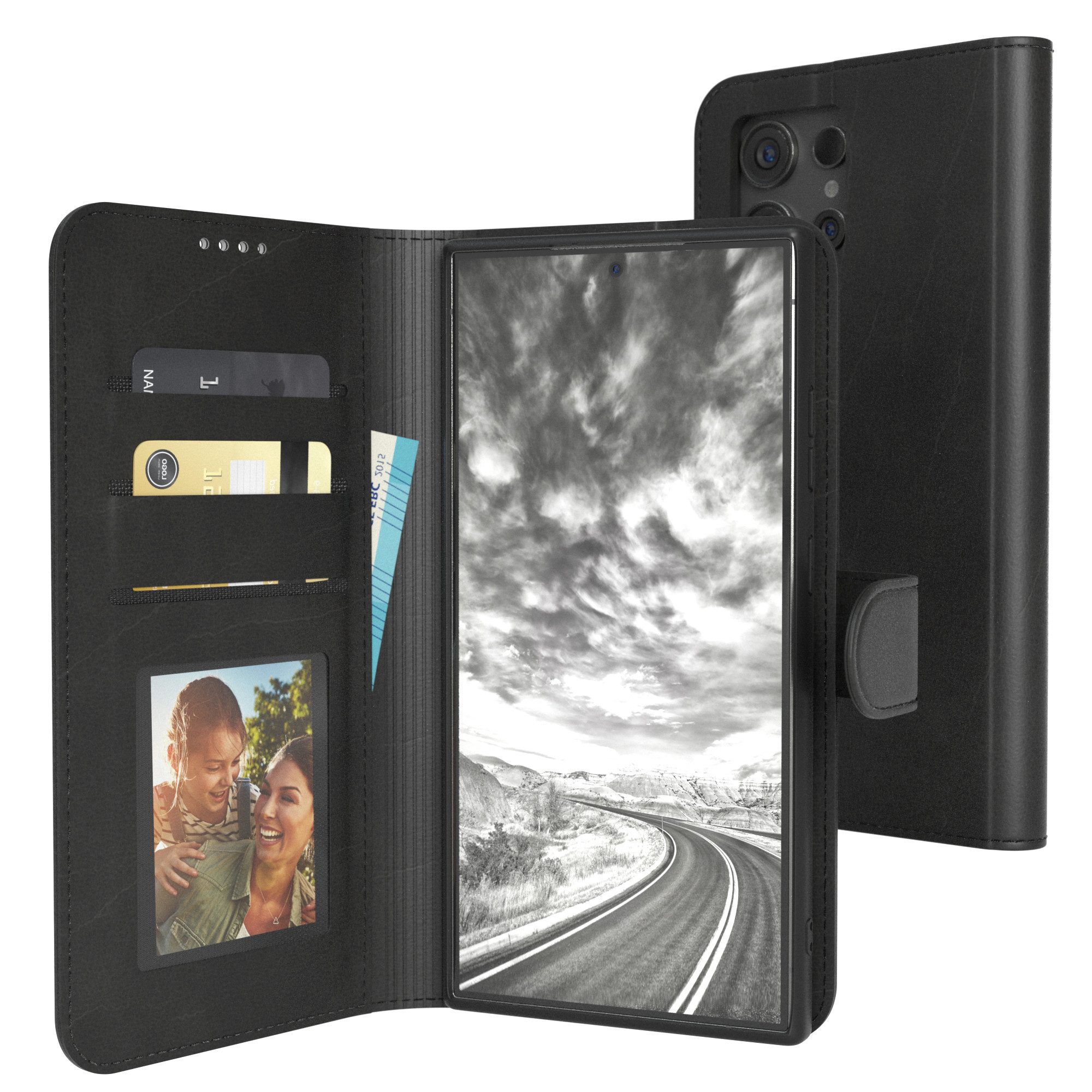 EAZY CASE Handyhülle Business Handytasche für Samsung Galaxy S24 Ultra 6,8 Zoll, Schutzhülle mit Standfunktion zum Aufklappen aufstellbar Etui Schwarz