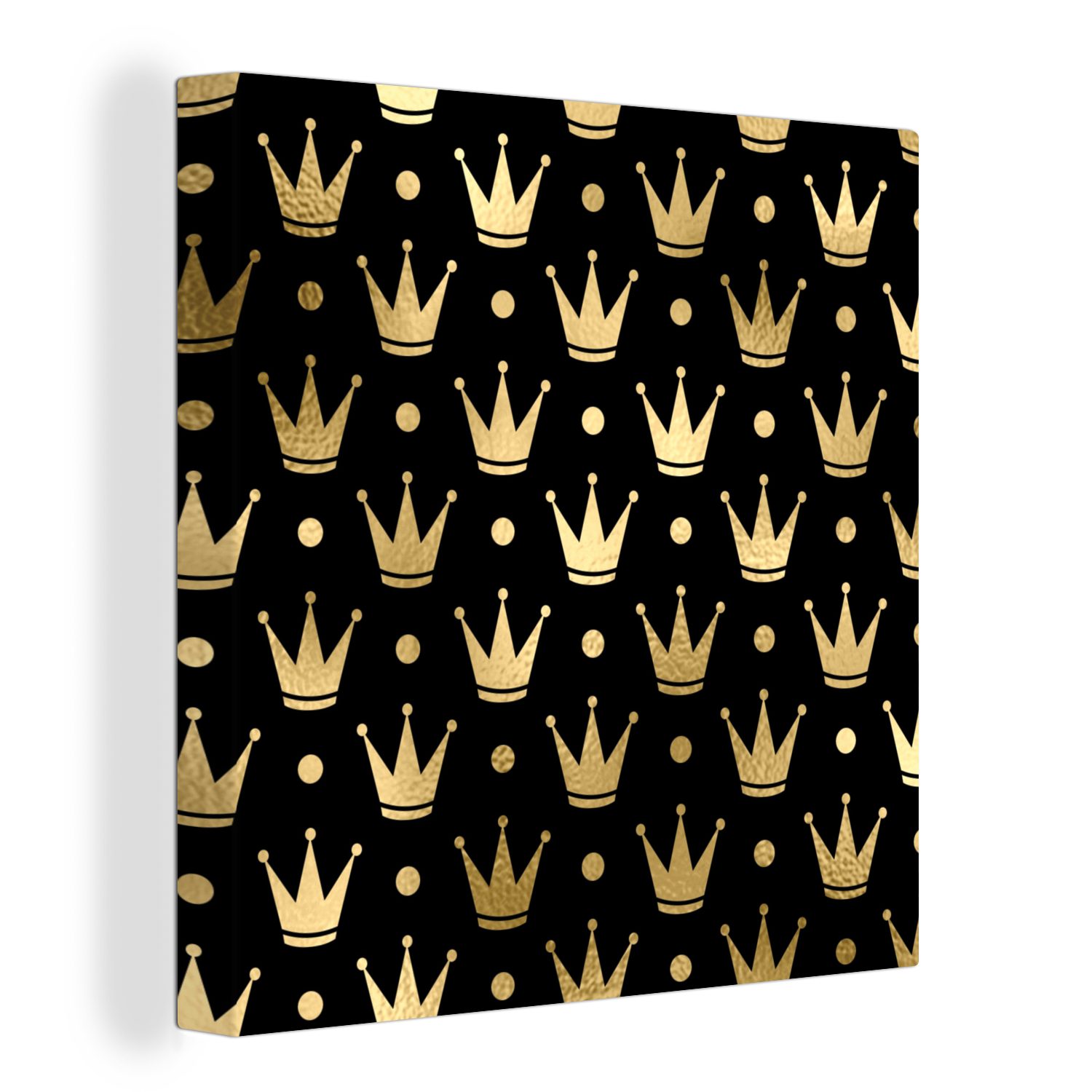 OneMillionCanvasses® Leinwandbild Muster - Krone - Gold, (1 St), Leinwand Bilder für Wohnzimmer Schlafzimmer