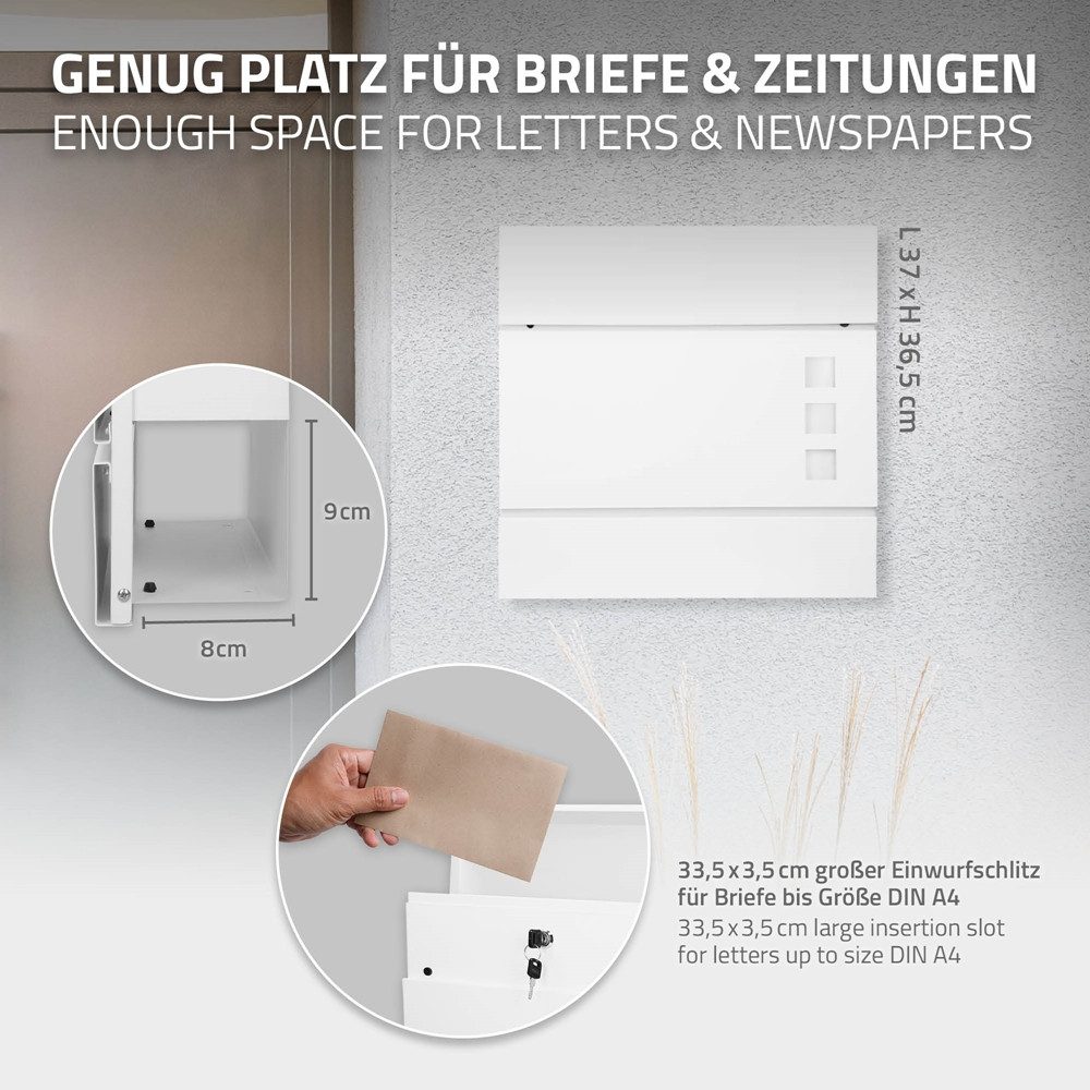 ML-DESIGN Briefkasten Wandbriefkasten Postkasten Design Briefkastenanlage Postbox Mailbox, Standbriefkasten mit Zeitungsfach Schloss und 2 Schlüssel aus Stahl – Bild 4 von 5