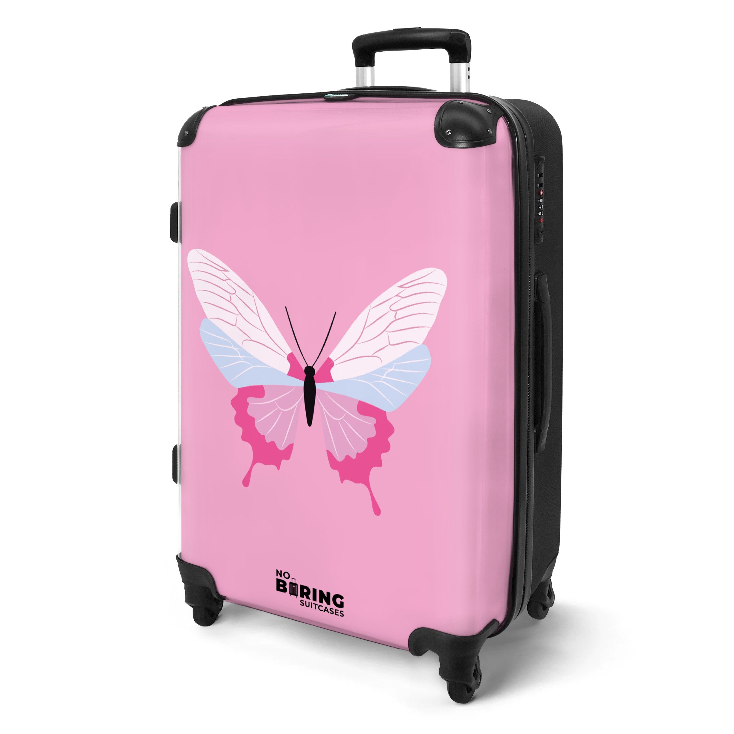 NoBoringSuitcases.com© Hartschalen-Trolley Rosa mit Schmetterling 67 günstig online kaufen