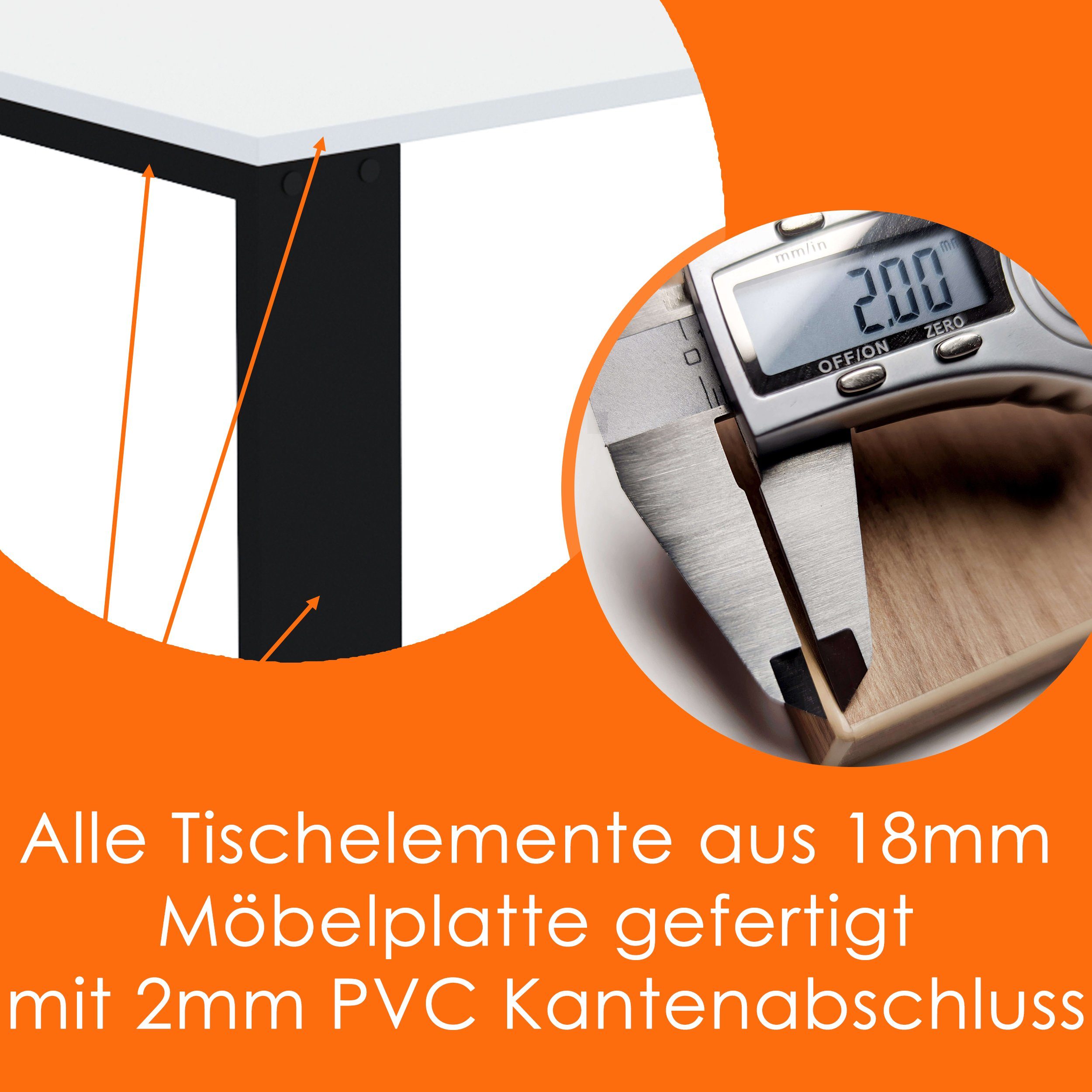 2mm-PVC Bürotisch Weiss LOFT Küchentisch Beinen Esszimmertisch Schwarze AKKE Esstisch,