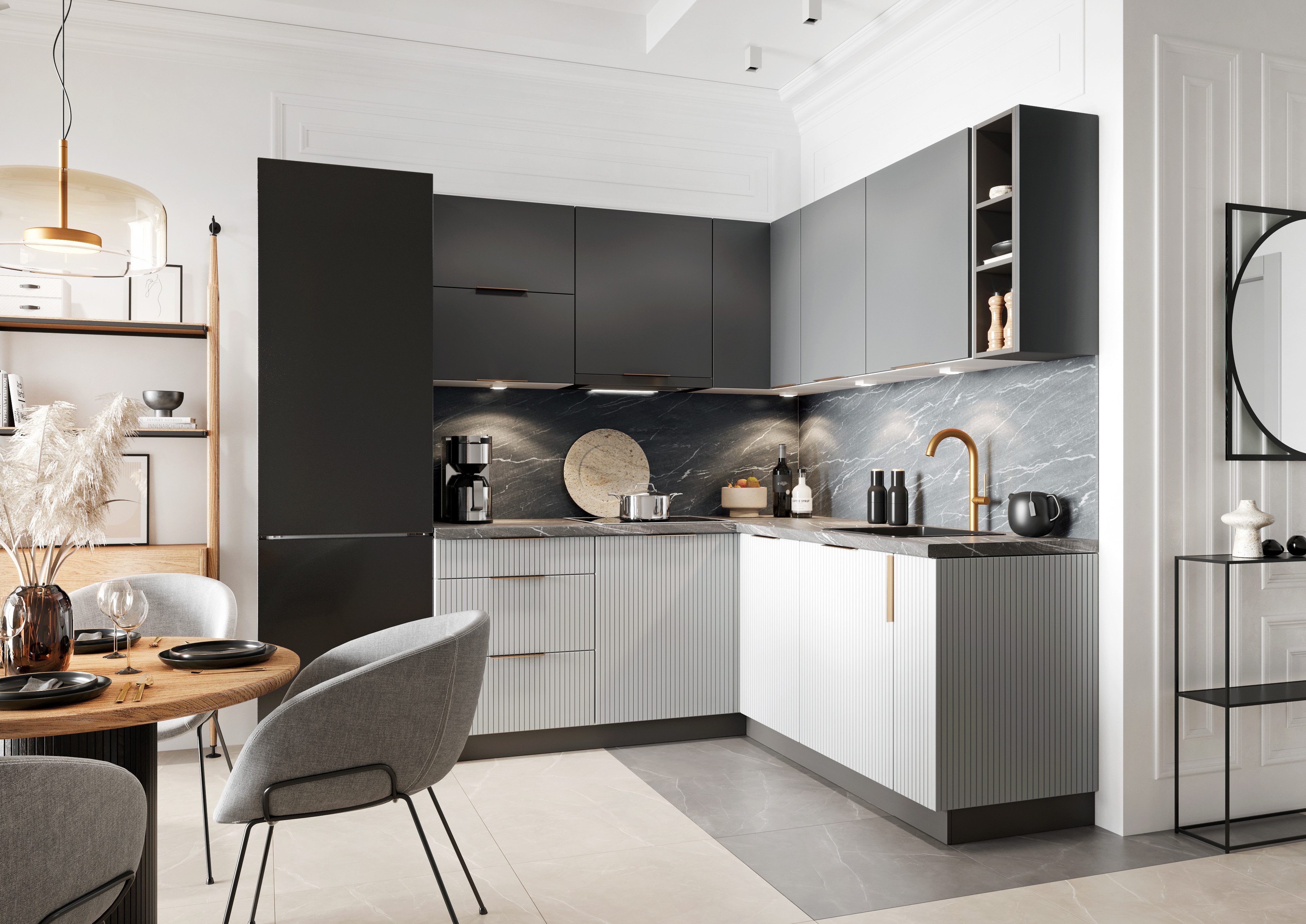 ROYAL24_MARKT Winkelküche KS10-G370 - MAX & KATE – Modern & funktional, (Komplett Set), Premium - Modern - Exzellent