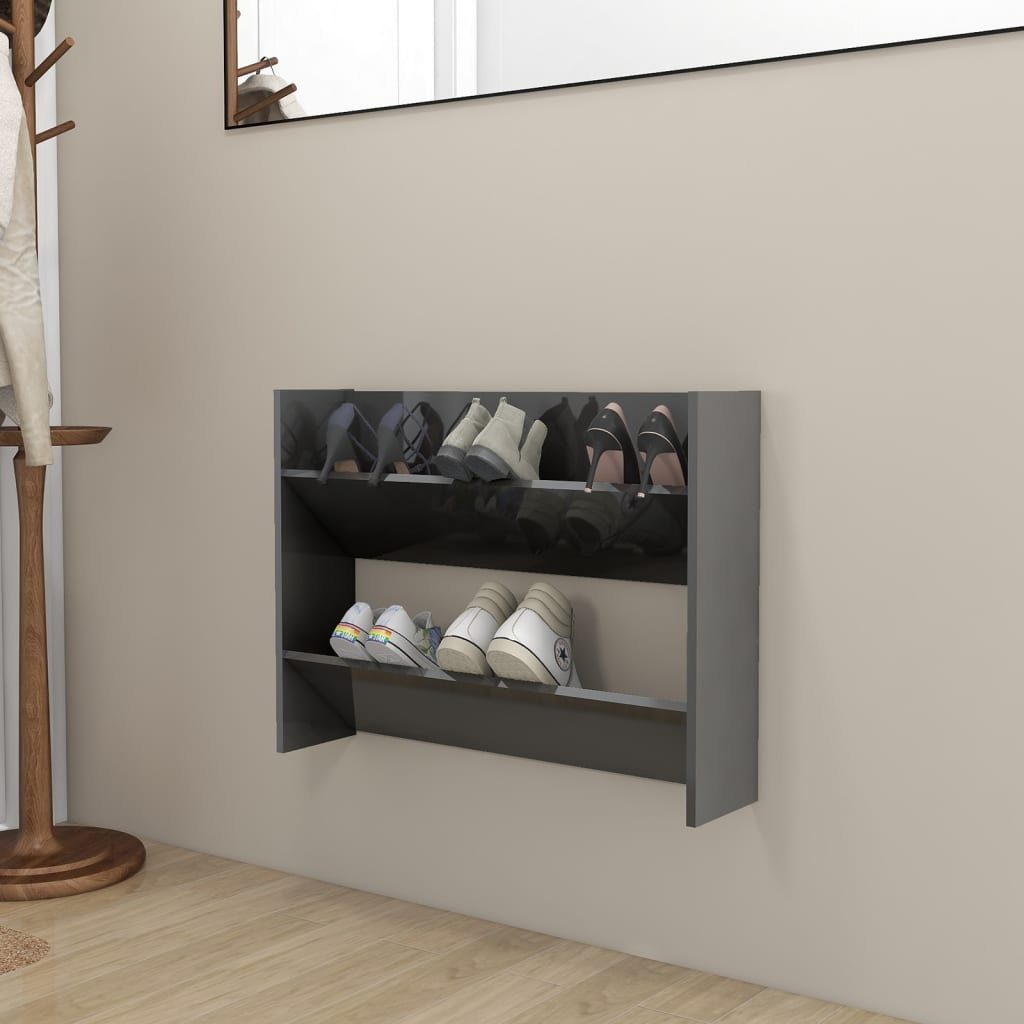 furnicato Hängeschuhschrank Wand-Schuhschrank Hochglanz-Grau 80x18x60 cm günstig online kaufen