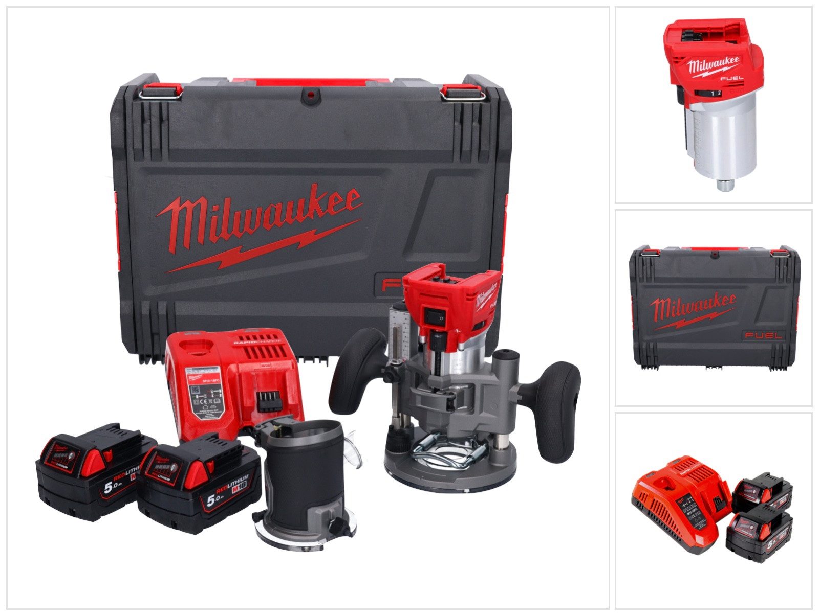 Milwaukee Oberfräse M18 FTR-502X Akku Fräse 18 V Brushless + 2x Akku 5,0 Ah + Ladegerät +