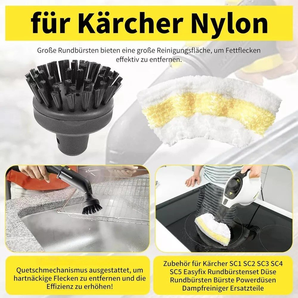 QUBEBU Reinigungsbürsten-Set Dampfreiniger Zubehör, Ersatzteile für Kärcher SC1 SC2 SC3 SC4 SC5, (1x schwarze verlängerte Düse, 1x Reinigungsbürste mit Abstreif – Bild 5 von 5