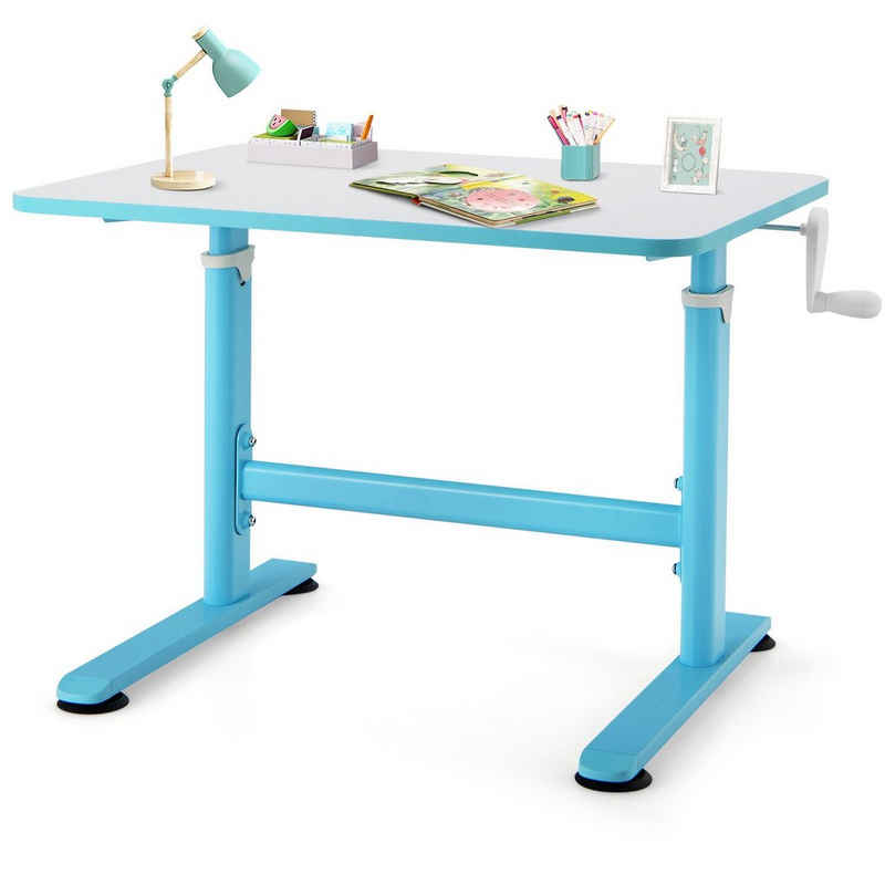 COSTWAY Kinderschreibtisch »Schreibtisch, Schülerschreibtisch«, höhenverstellbar von 63 bis 94cm, mit Handkurbel & Haken, bis 50kg