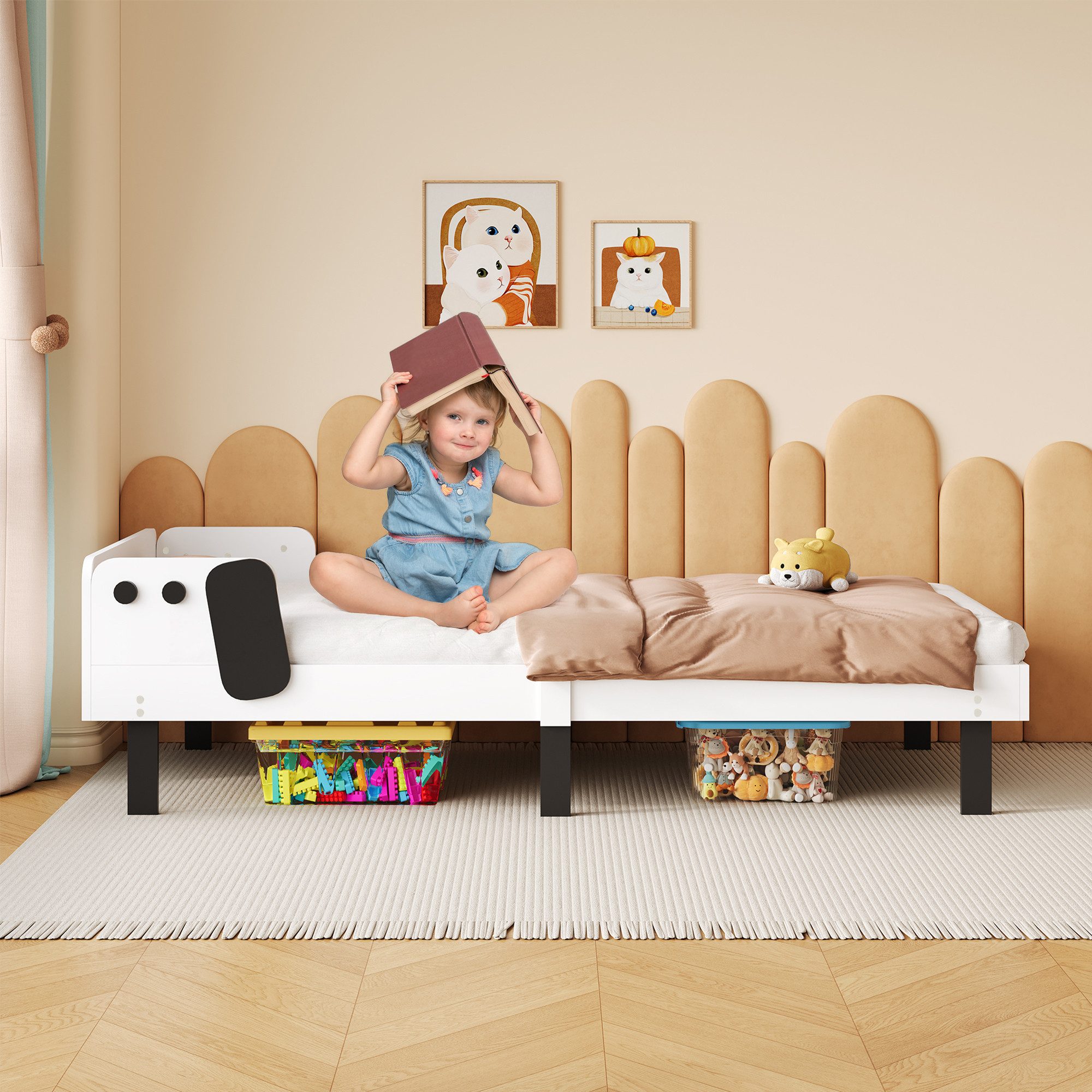 FUROKOY Massivholzbett Einzelbett Kinderbett 90x200cm Weiß, günstig online kaufen