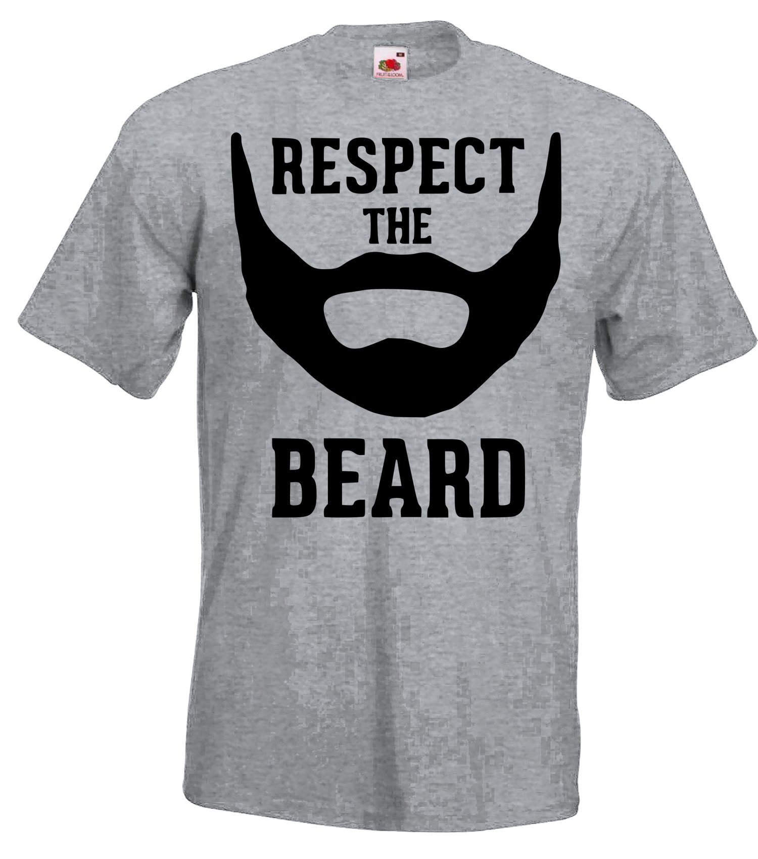 Designz Herren mit THE T-Shirt lustigem T-Shirt BEARD Grau RESPECT Spruch Youth