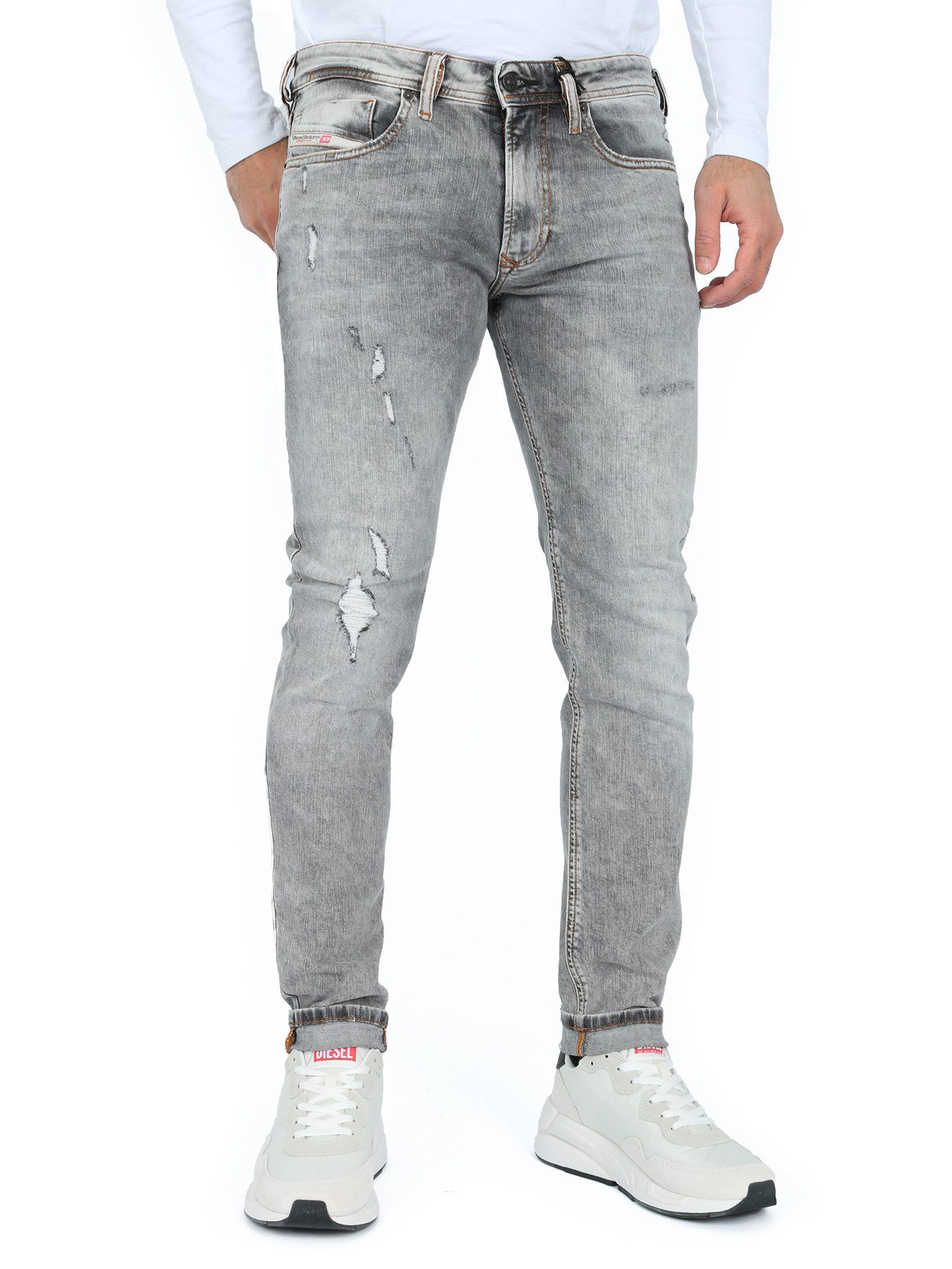 Diesel Skinny-fit-Jeans Destroyed Look - 1979 Sleenker R86AT Grau günstig online kaufen