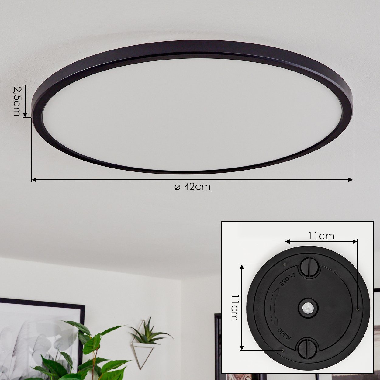 hofstein Deckenleuchte »Breolungi« moderne mit und Farbwechsler Kunststoff aus Kelvin, dimmbar, Schwarz/Weiß, 6500 in Lumen Deckenlampe Lichteffekt, Fernbedienung, 2400