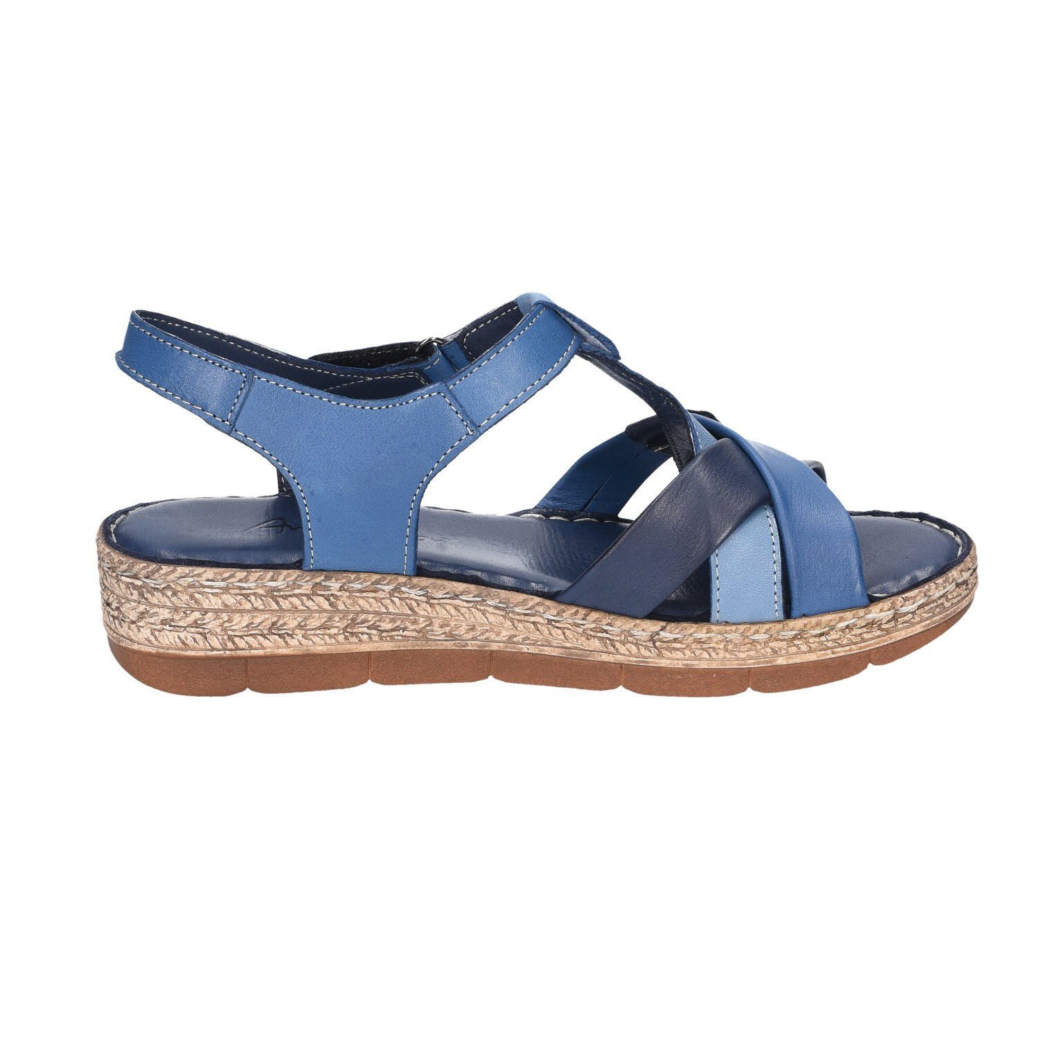 Andrea Conti Keil-Sandale Blau Bast Sandalette
