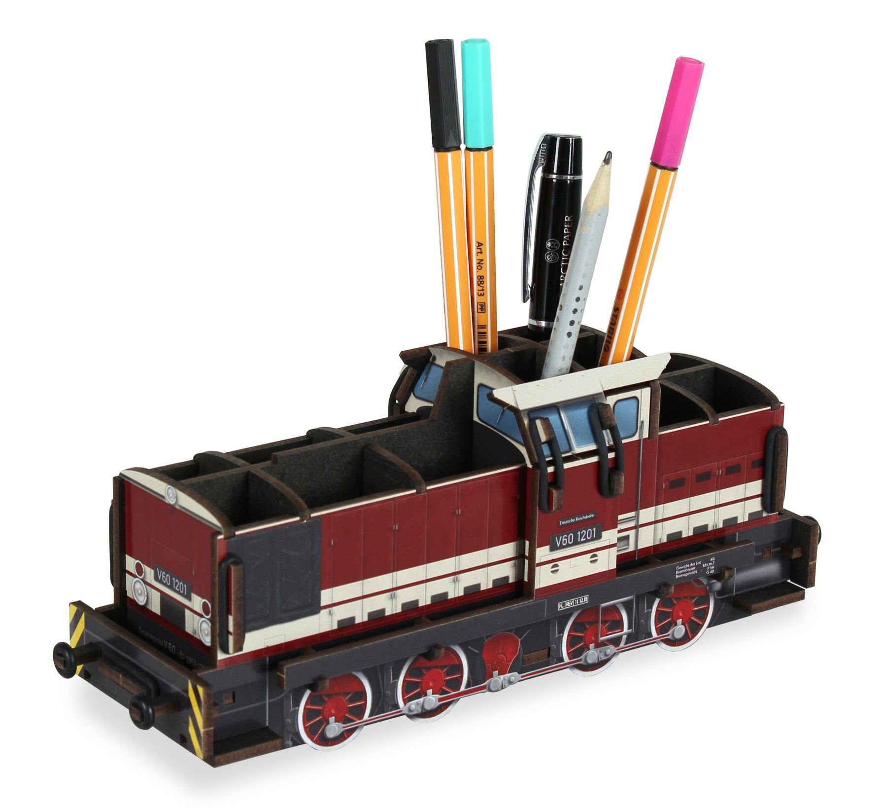 WERKHAUS® Aufbewahrungsbox Werkhaus - Stiftebox Diesellok V60 Rot WE2098 Lok Zug Stifte- Halter