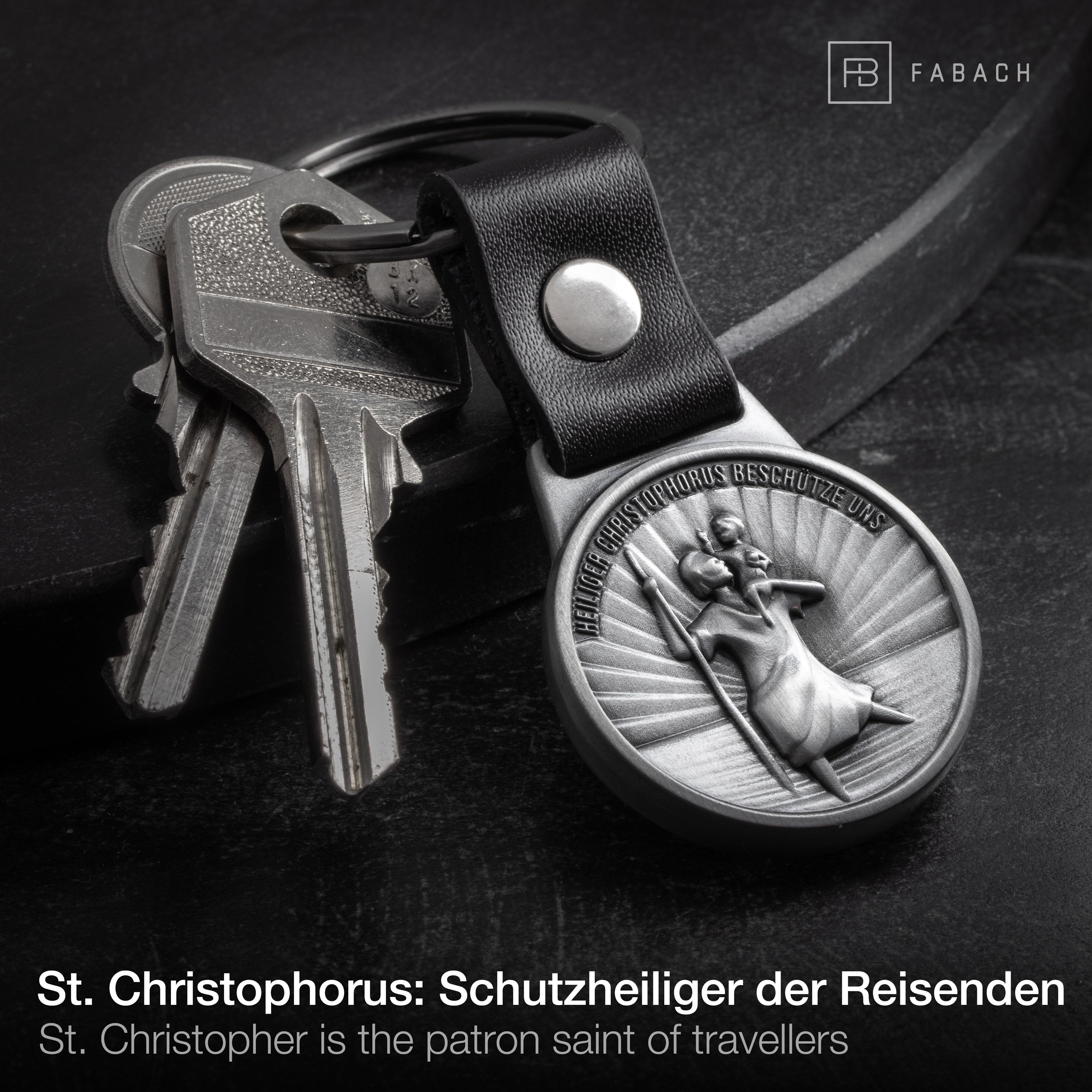 FABACH Schlüsselanhänger Christophorus am Lederband - Schutzpatron für Autofahrer und Reisende – Bild 4 von 5