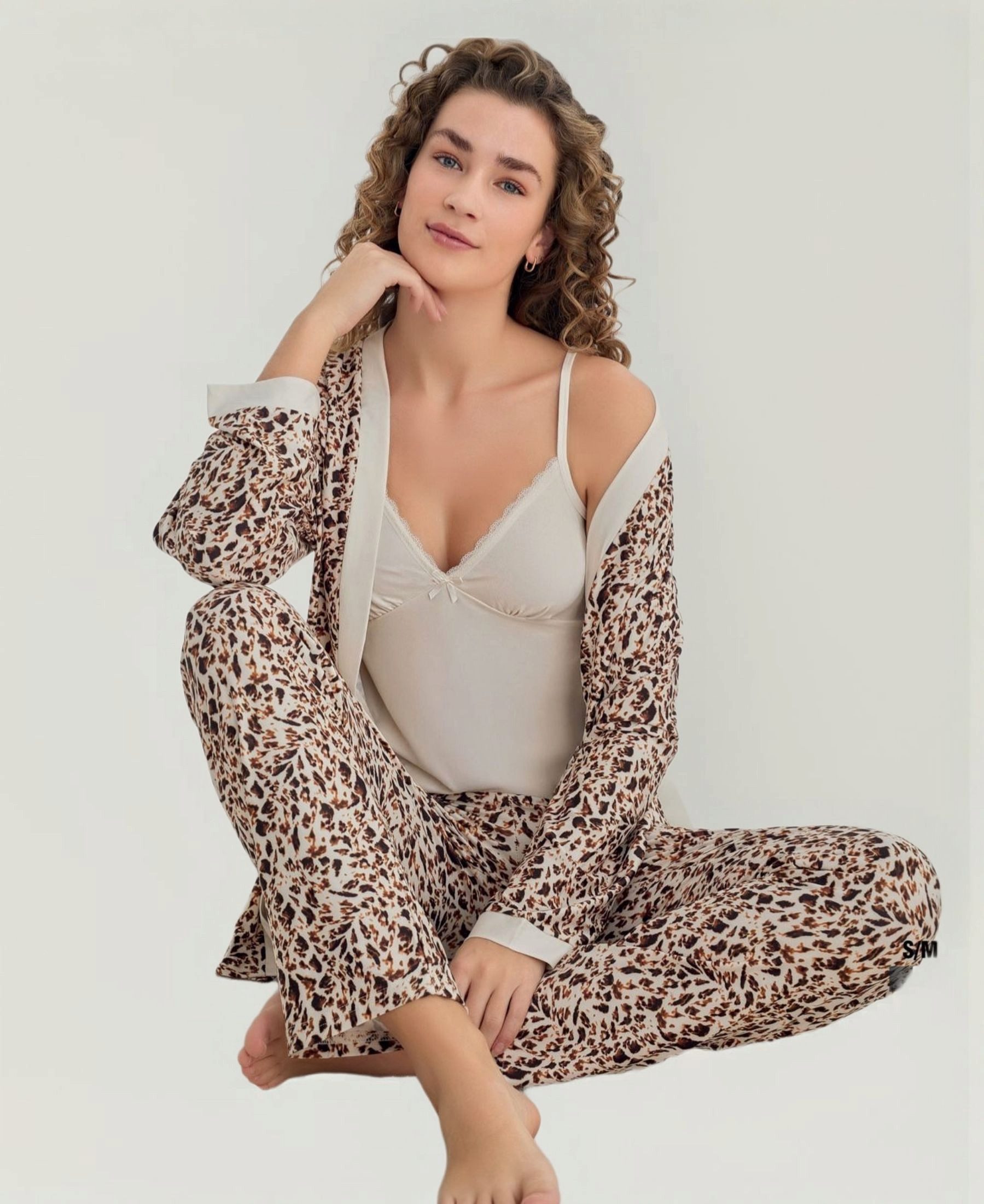 fashionshowcase Pyjama Damen 3-teilig Set - Hausanzug mit Top, Hose & Morge günstig online kaufen