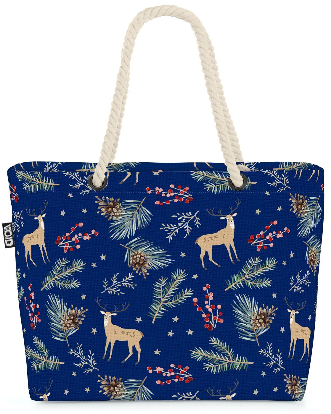 VOID Strandtasche (1-tlg), Winter Hirsch blau Beach Bag Winter Schnee Wald Hirsch Beeren Vogelbeeren Dekor