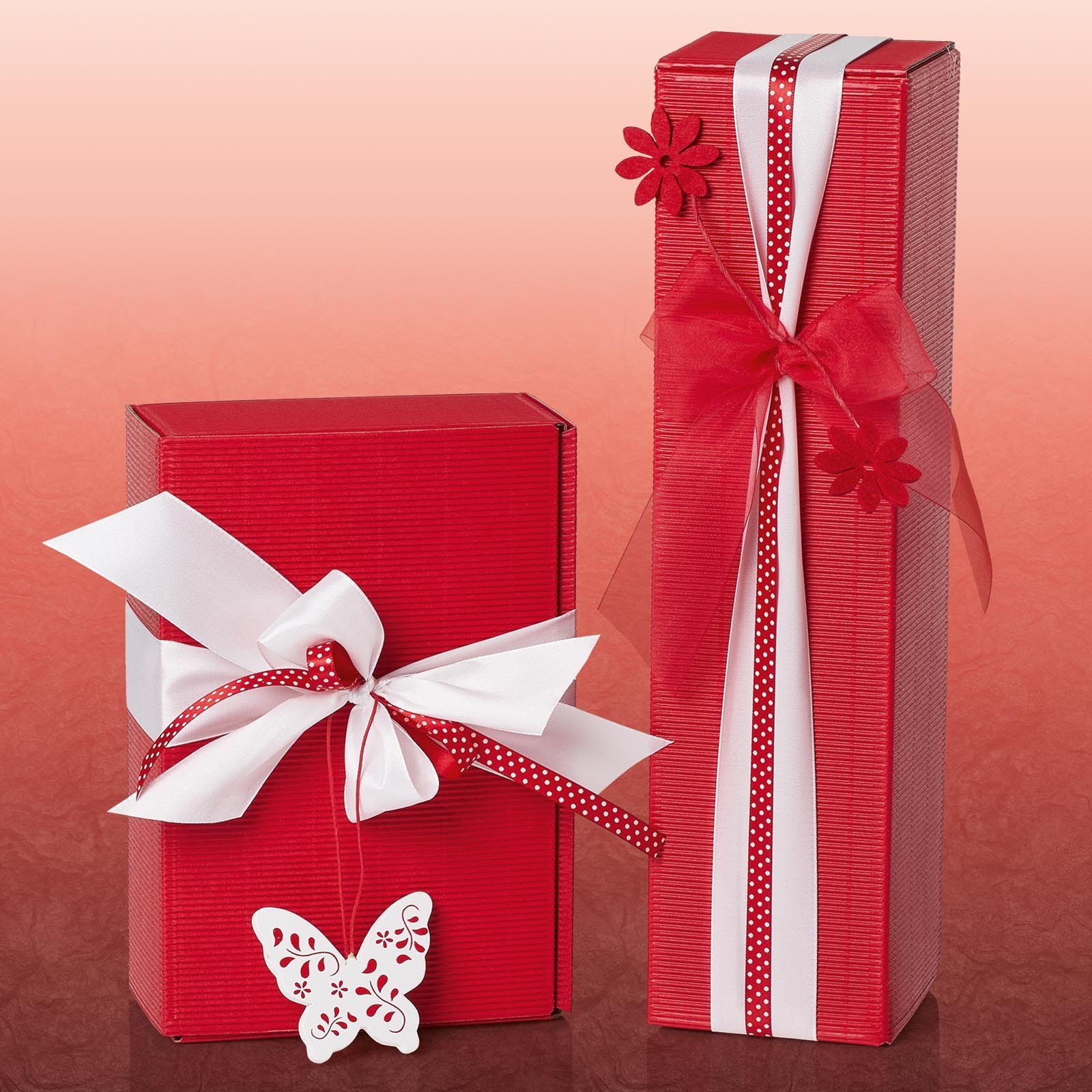 Thumbnail - KK Verpackungen Geschenkbox (50 St), 50 x Faltschachtel für 1 Flasche 90x90x355 mm offene Welle Rot