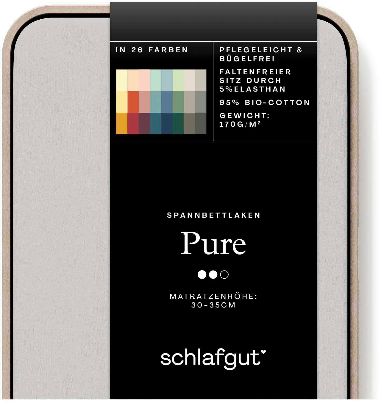 Schlafgut Spannbettlaken PURE Bio-Baumwolle mit Elasthan, 170 g/m², Bettlaken, Spannbetttuch, Jersey, Gummizug: rundum, (1 Stück), PREMIUM Laken für Matratzen bis 30cm Höhe, dehnbar blickdicht, straff