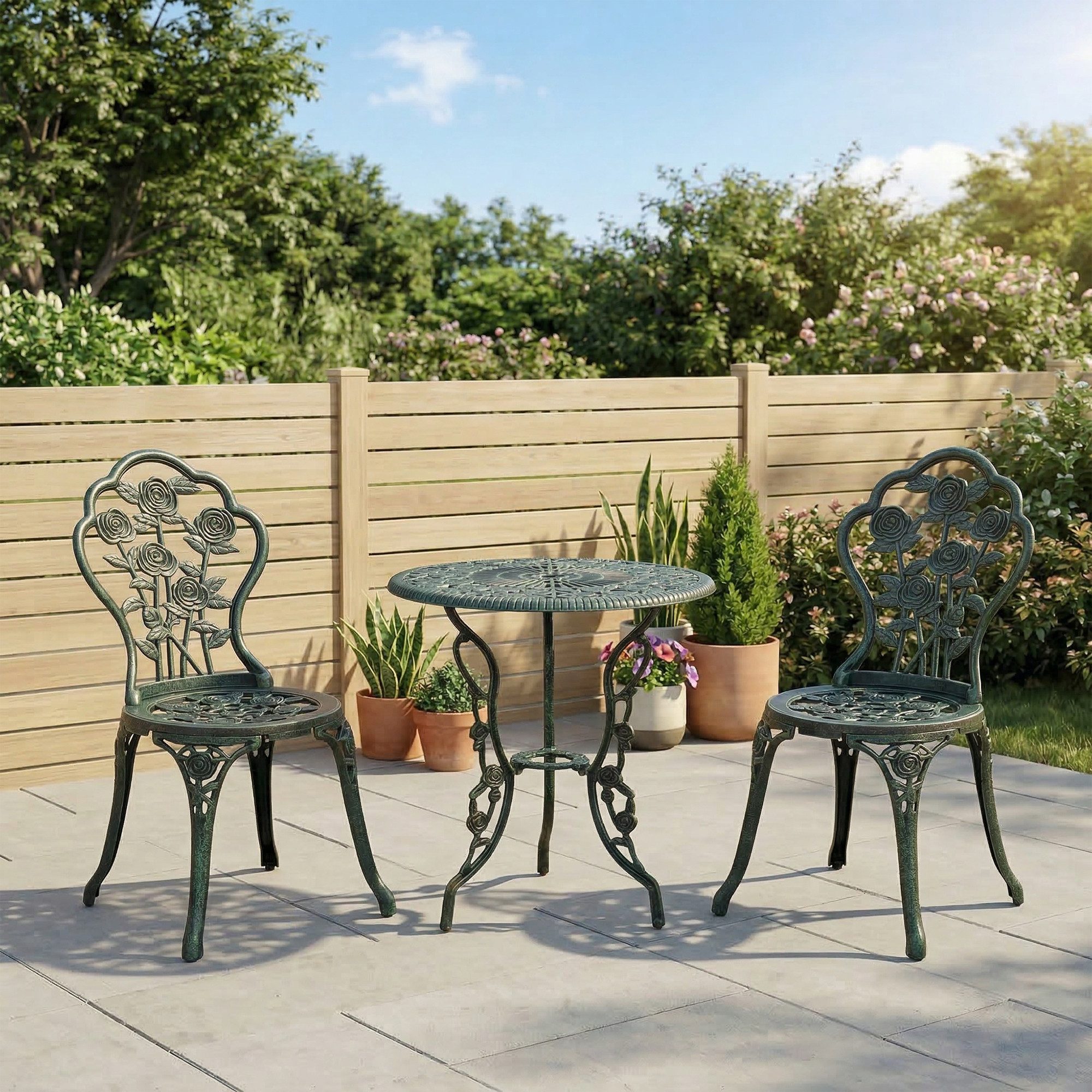 Outsunny Balkonset Gartenmöbel 3-tlg. Balkonmöbel Set, (Bistroset, 3-tlg., Gartenset), Gussaluminium, Antik Grün