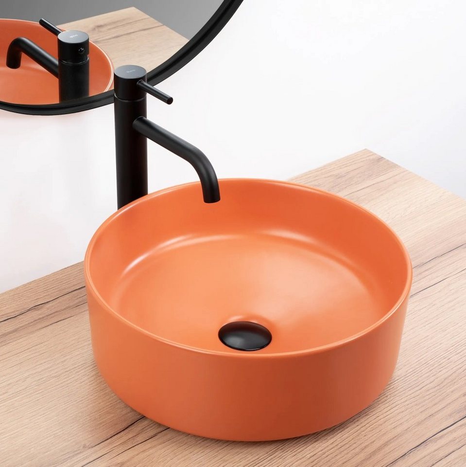 Thumbnail - wohnwerk.idee Aufsatzwaschbecken Waschbecken Keramik Sami Grün Terra Orange Matt Ø36cm