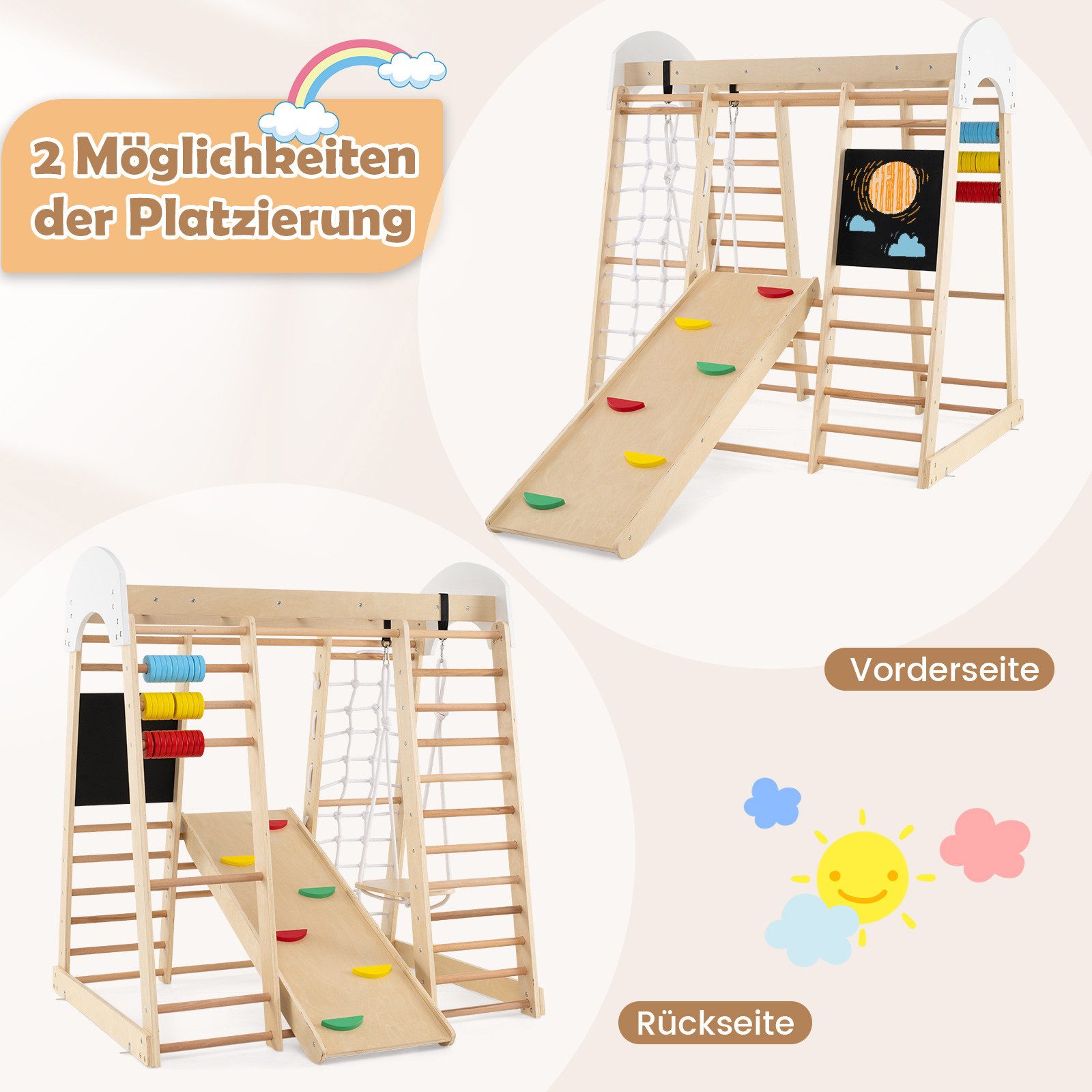 COSTWAY Klettergerüst, 8in1 Kletterdreieck & Kletternetz, Kinder Spielplatz