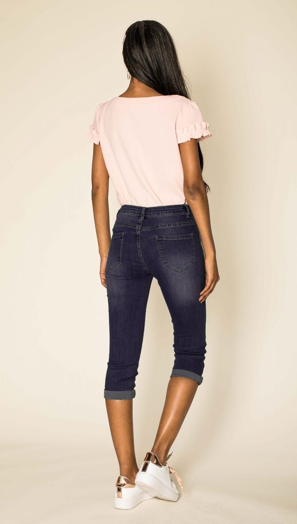 Nina Carter Caprihose Capri Jeans 3/4 Dunkelblau Stretch in Bermuda Hose (1-tlg) Skinny Kurze Shorts 3204 Weich