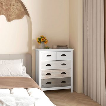 HOMCOM Kommode mit 5 Schubladen, Griff, Kippschutz, 70 x 38 x 85 cm (Schubladenschrank, 1 St., Aufbewahrungsschrank), für Schlafzimmer, Wohnzimmer, Weiß