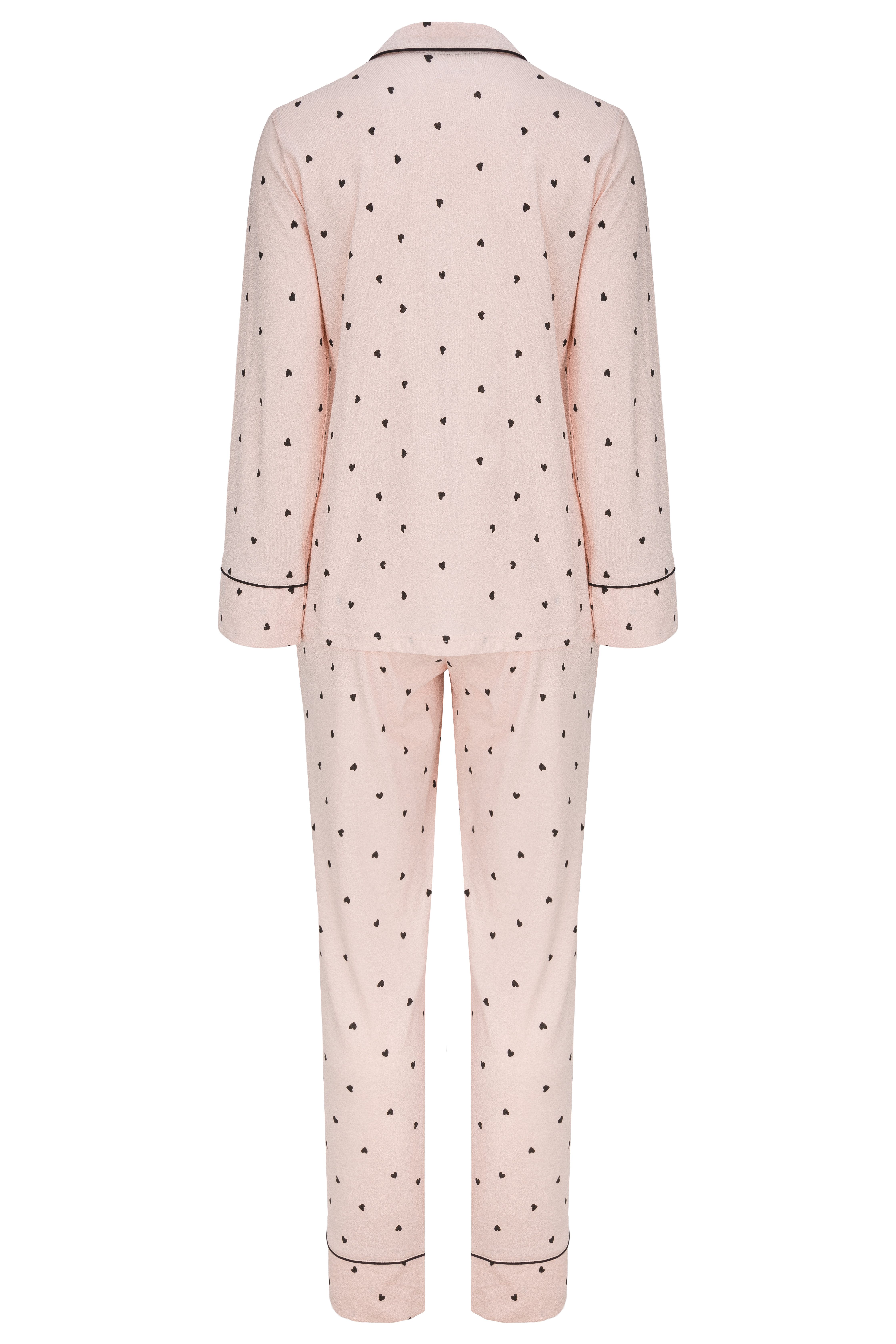 SNOOZE OFF Pyjama Schlafanzug in zartem rosa-beige mit schwarzen Herzen (2 günstig online kaufen