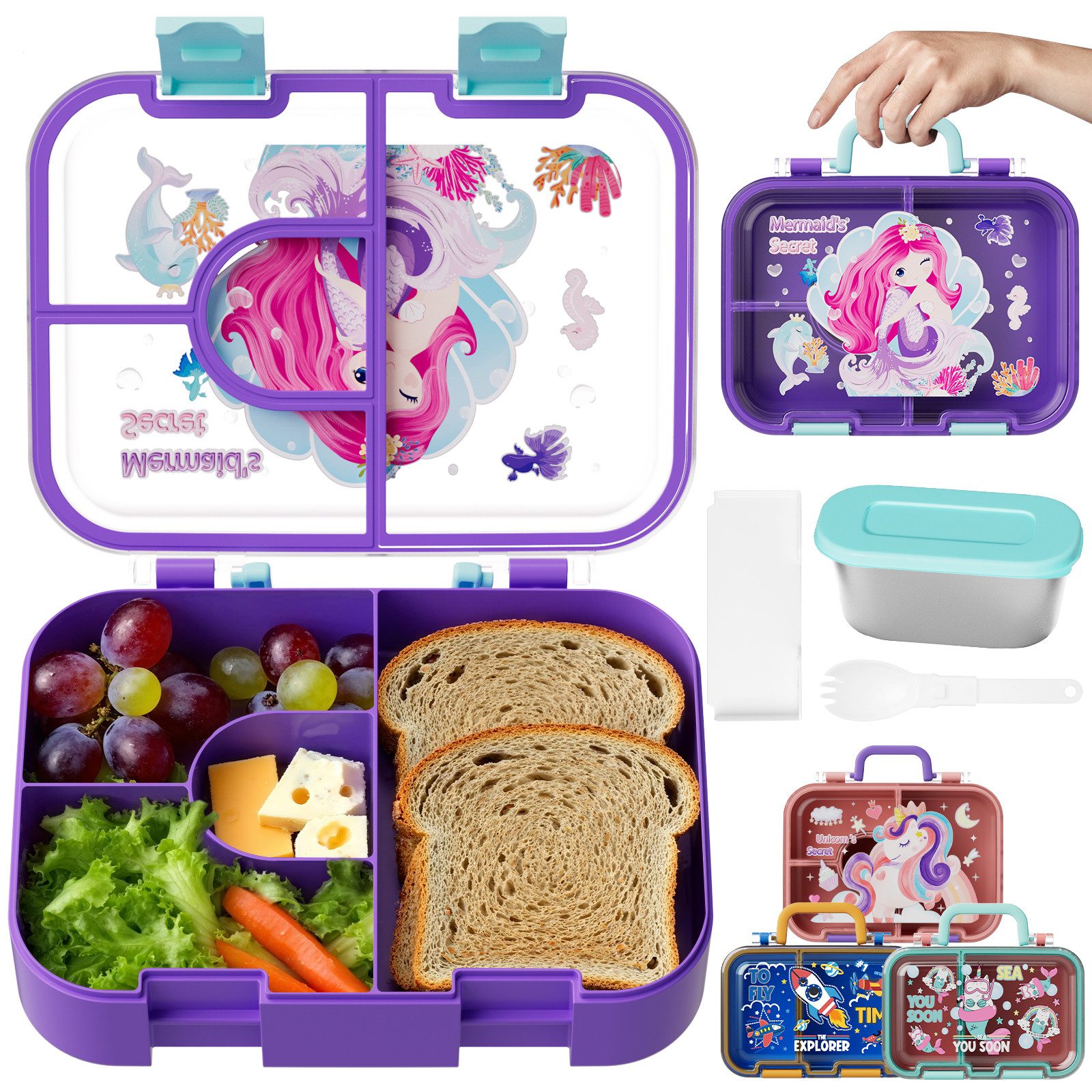 Bundviel Lunchbox Brotdose Kinder mit Fächern Bento Box Auslaufsicher Lunchbox