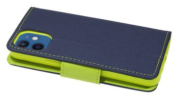 cofi1453 Handyhülle cofi1453® Buch Tasche "Fancy" für iPhone 12 Mini Handy Hülle Etui Brieftasche Schutzhülle mit Standfunktion, Kartenfach Blau-Grün