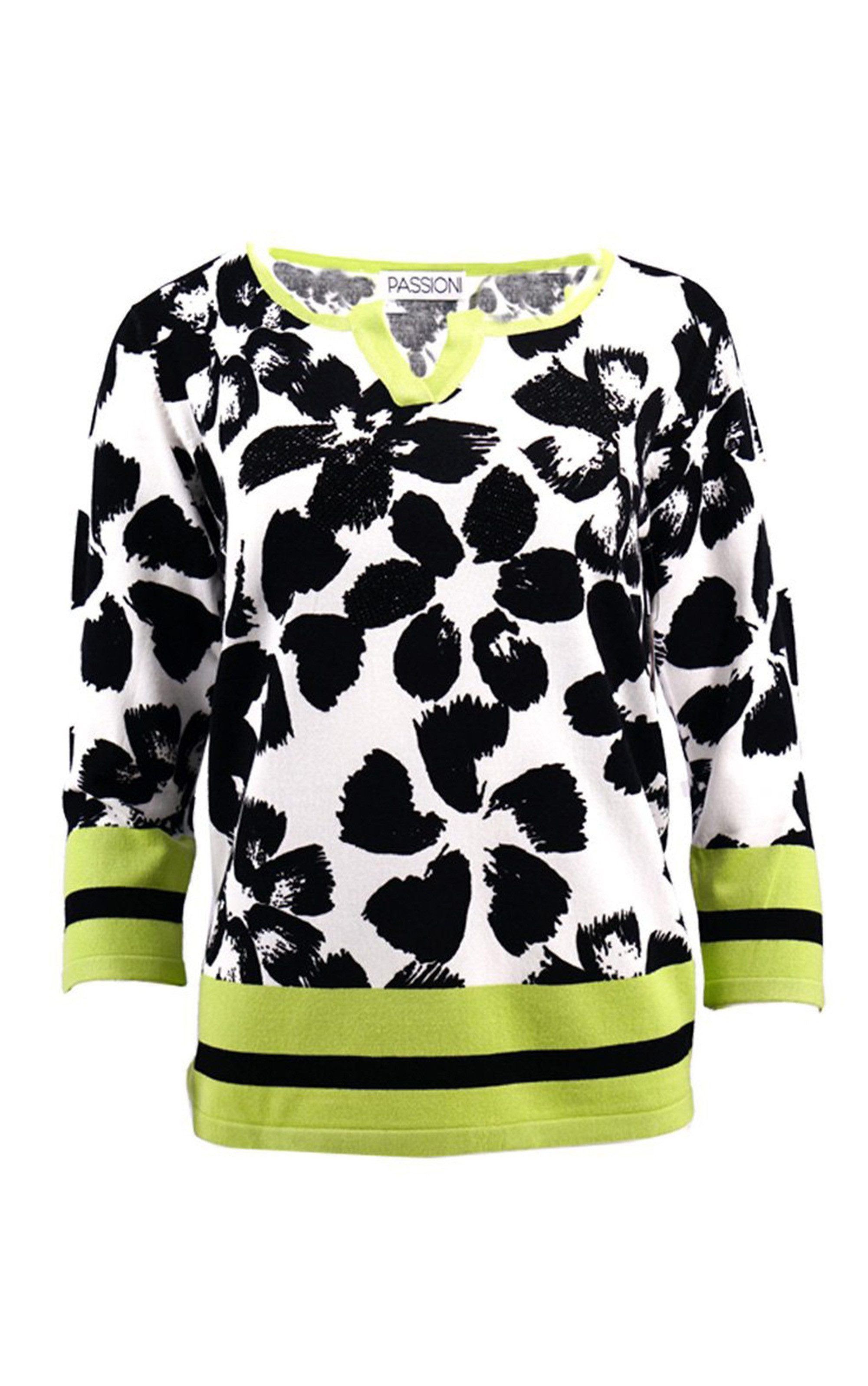 3/4 Arm-Pullover mit Blumenprint und Streifen
