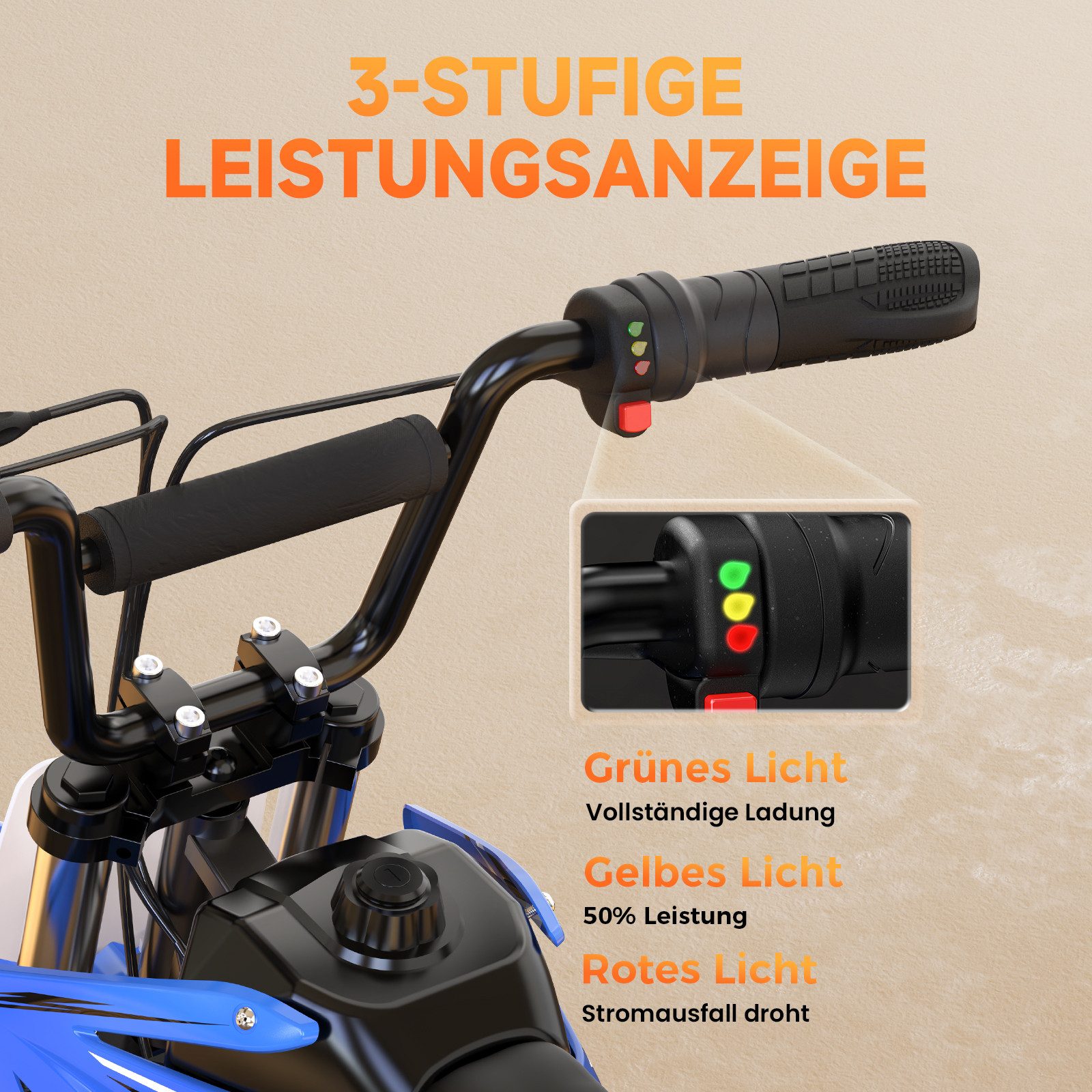 iscooter Elektro-Kindermotorrad Elektro-Kindermotorrad 8/13/25 KMH Geschwindigkeitsmodus, 22 km Reichweite, Fahren auf der Straße verboten