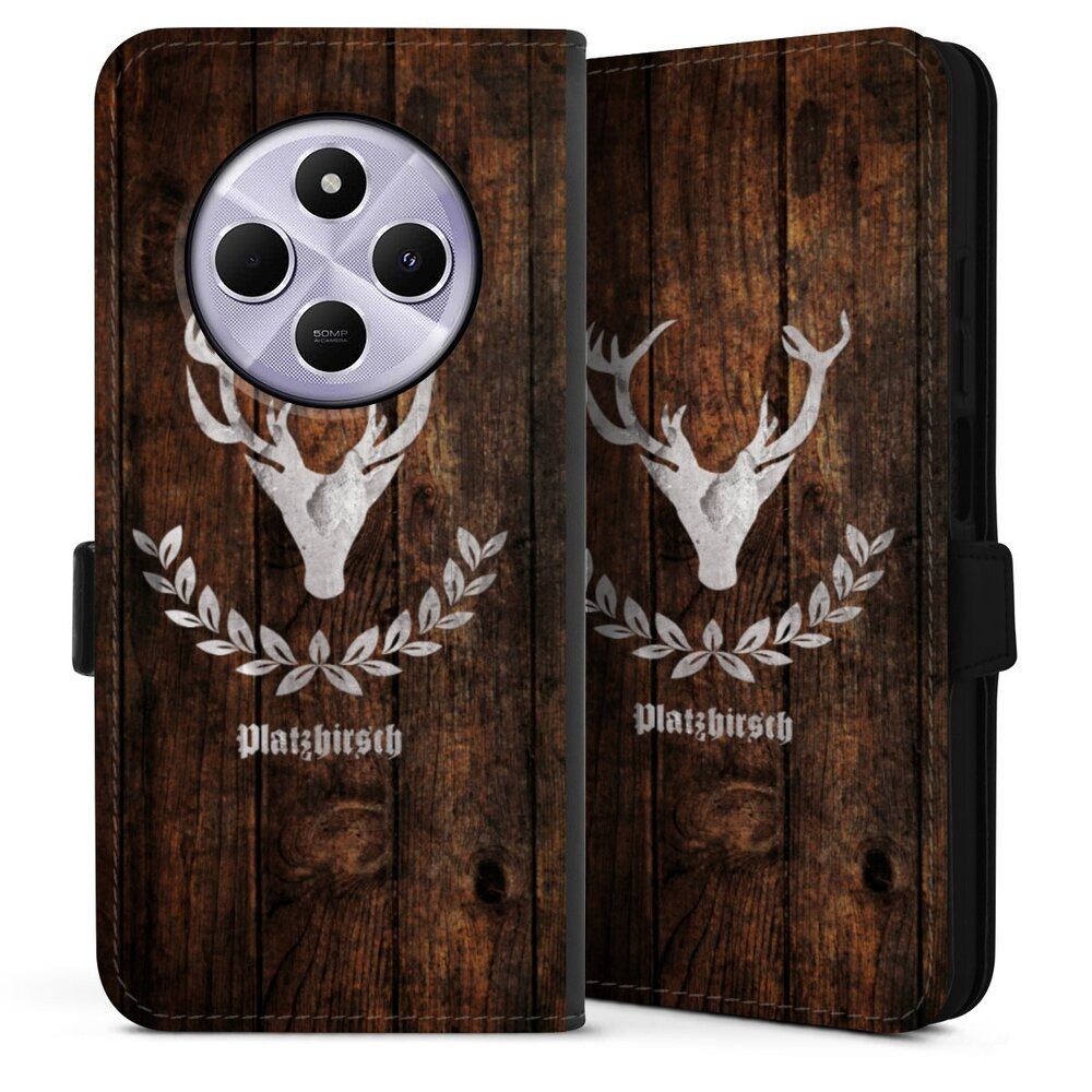 DeinDesign Handyhülle Hirsch Holzoptik Holz Platzhirsch, Xiaomi Redmi 14C Hülle Handy Flip Case Wallet Cover Handytasche Leder