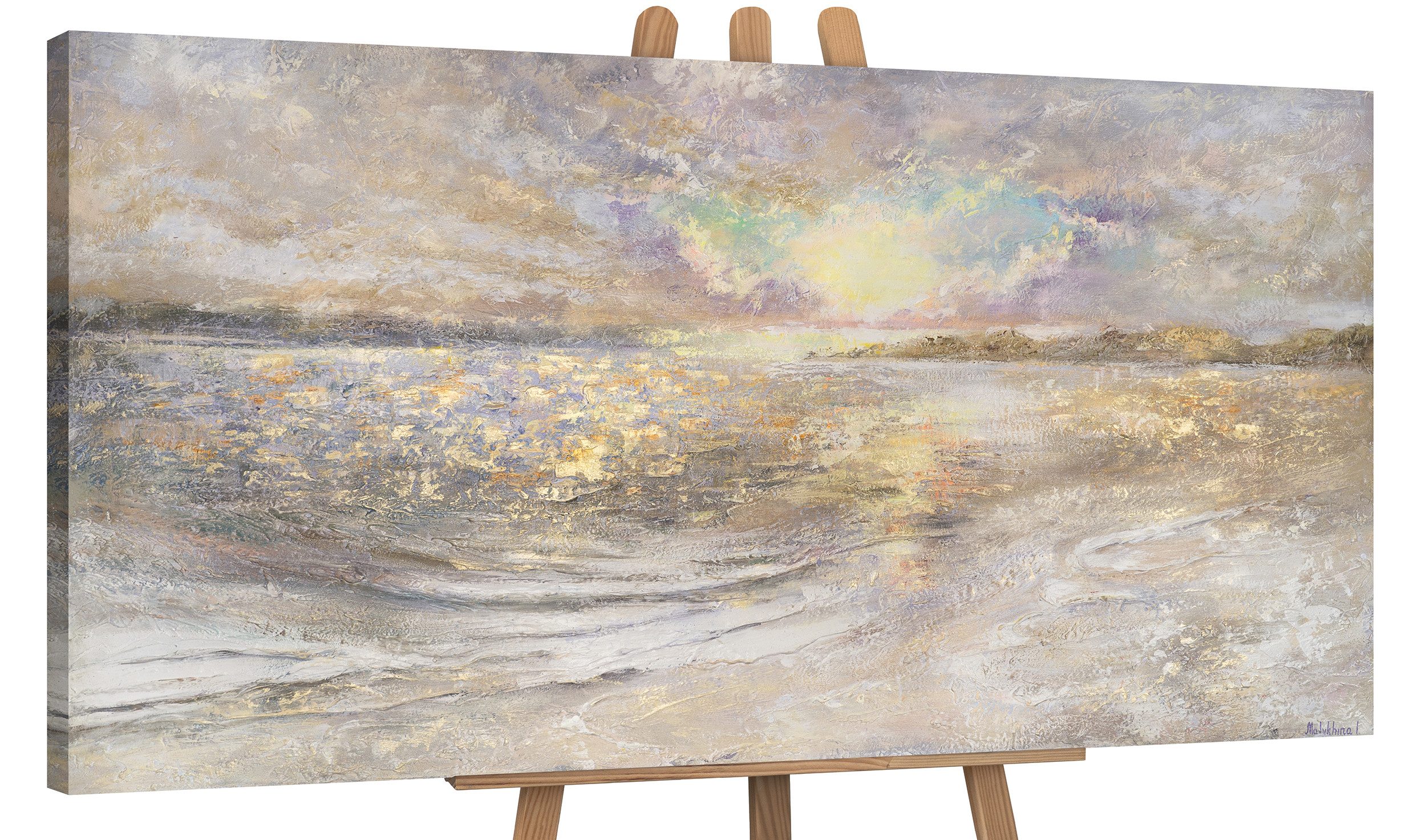 YS-Art Gemälde Meer Dämmerung, Landschaft, Leinwand Bild Handgemalt Sonnenu günstig online kaufen
