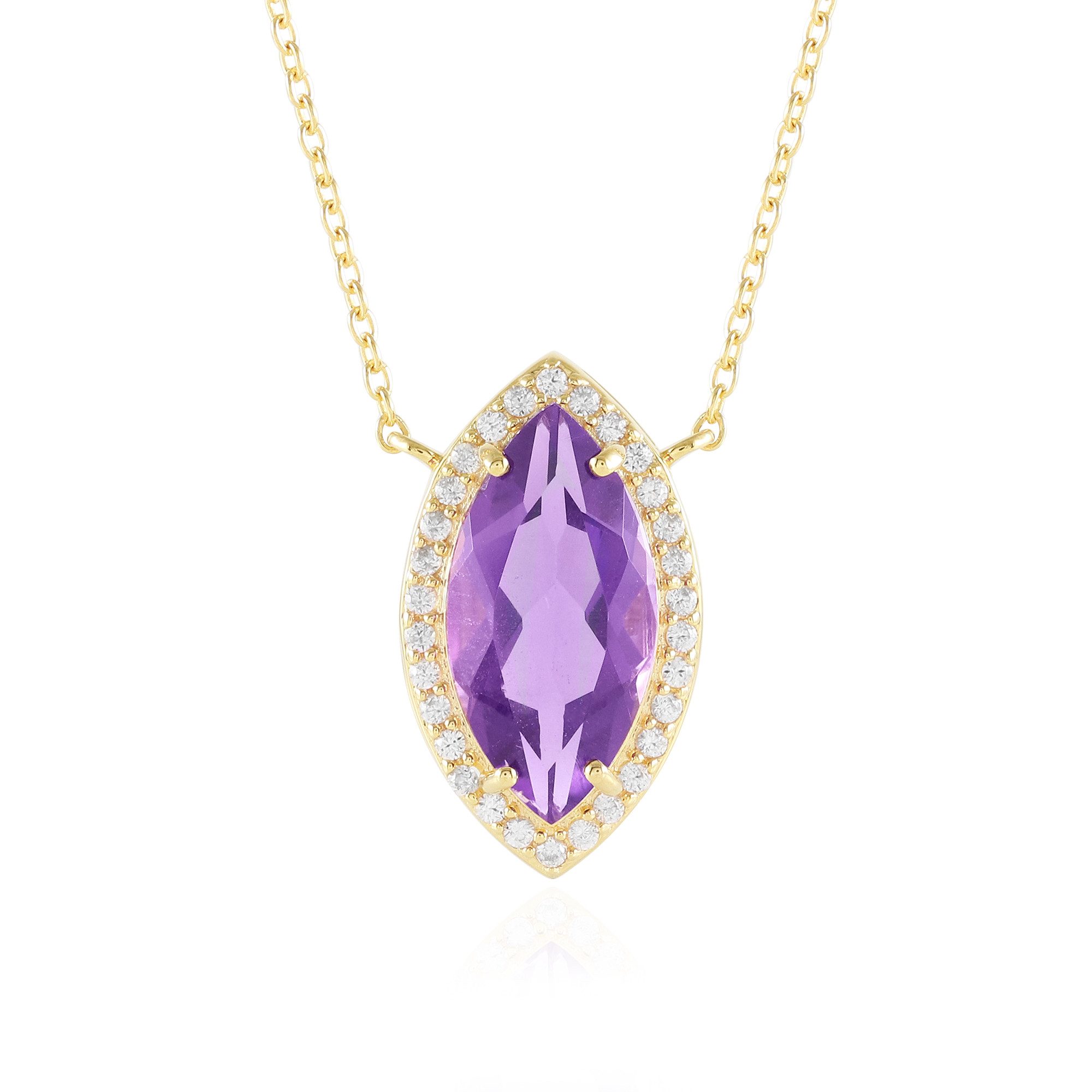 Cavill Silberkette Sterling Silber vergoldet Amethyst 3,40 ct Zirkonia Anhänger 45,5 cm (1-tlg)