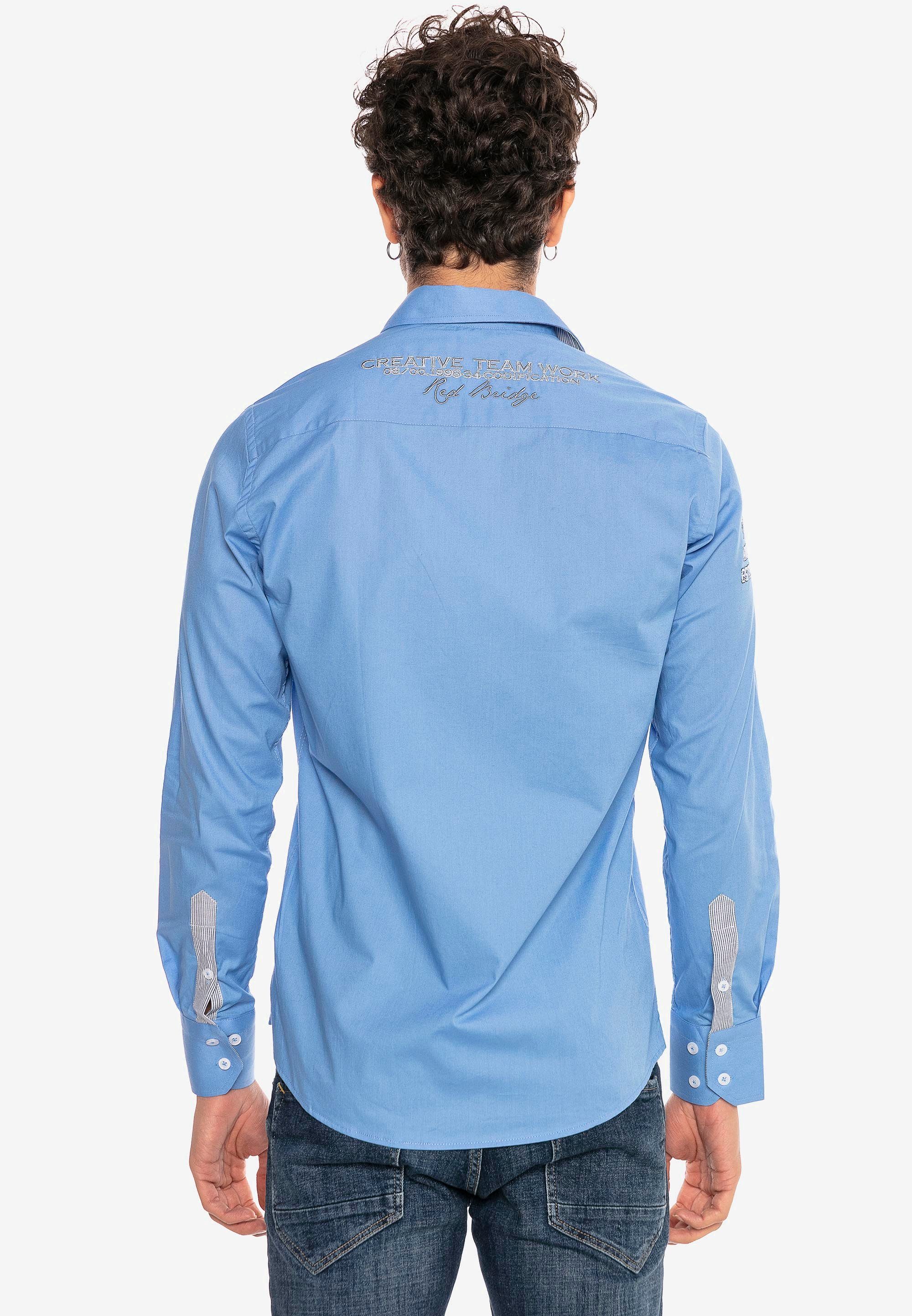 Fit-Schnitt blau-blau Jersey Slim im Langarmhemd RedBridge City Stickerei mit