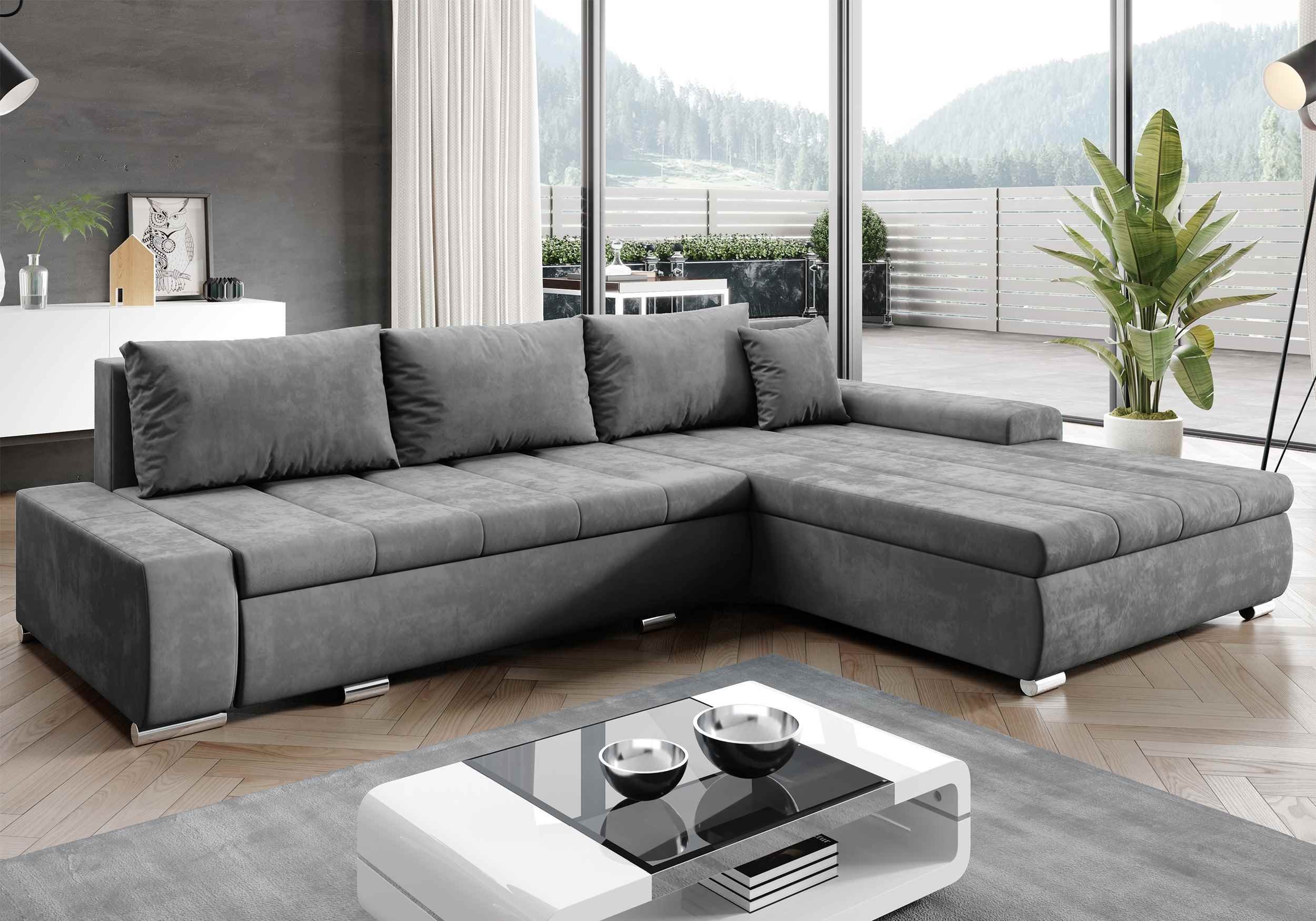 Furnix Ecksofa TOMMASO Sofa Schlaffunktion MH84 Grau Couch, B297 H85 in hochwertig, Kissen Bettkasten x T210 cm, x mit EU Stoff Made