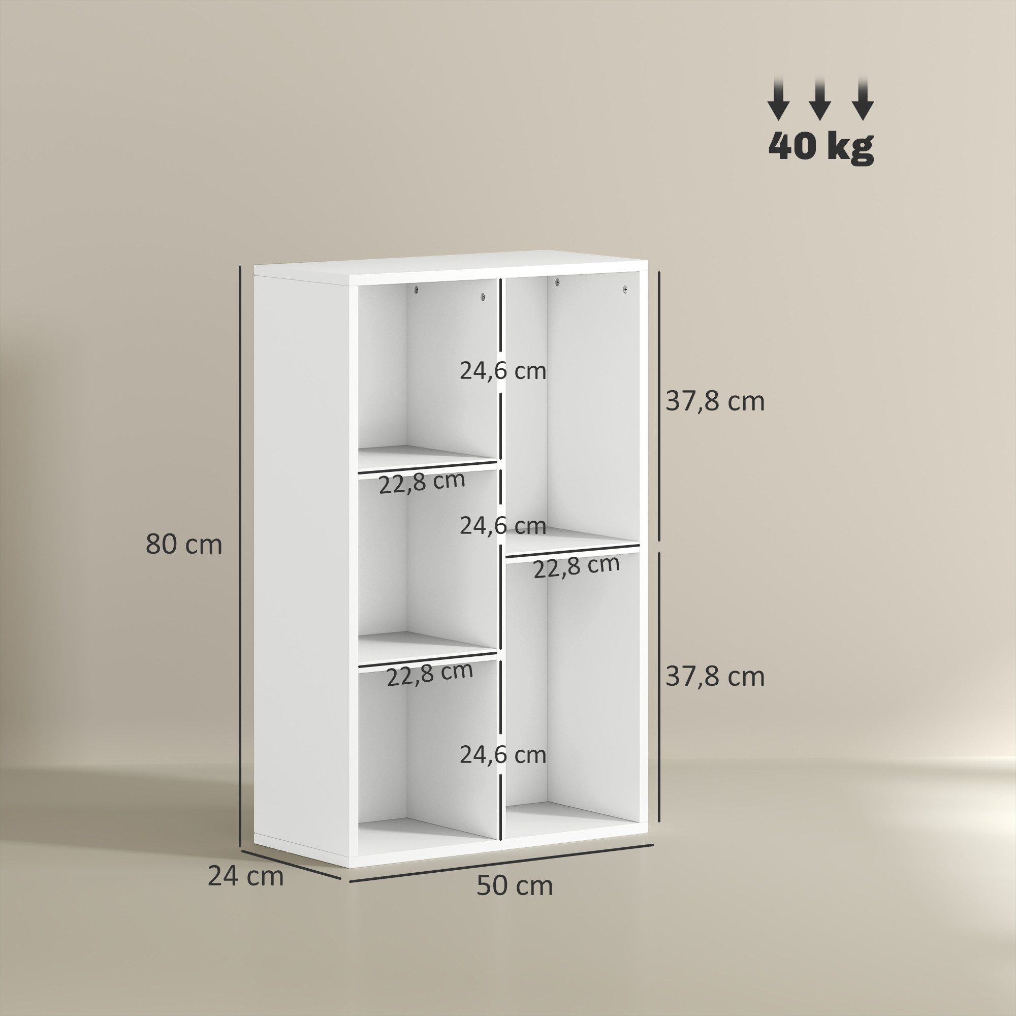 HOMCOM Bücherregal Standregal mit 5 Ebenen, Regal für Wohnzimmer, Schlafzimmer, Büro, freistehendes Ausstellungsregal 1-tlg., 50 x 24 x 80 cm, Weiß