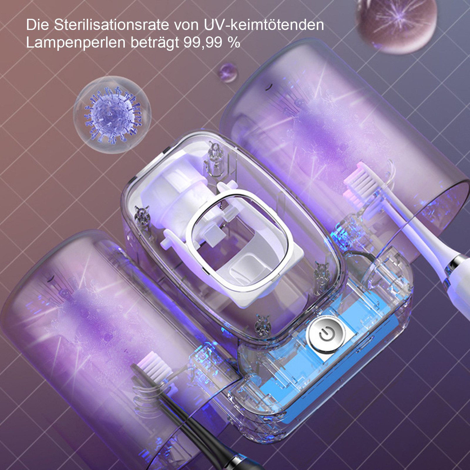 OKWISH Zahnbürstenhalter UV Desinfektions Zahnbürstenhalterset Zahnpastaspender, (Wand montiert Zahnbürste Sterilisator Set, Zahnbürsten Sanitizer Halter mit 2 Gurgelbechern wiederaufladbar), für Waschtisch Badezimmer Wohnung Hotel usw.