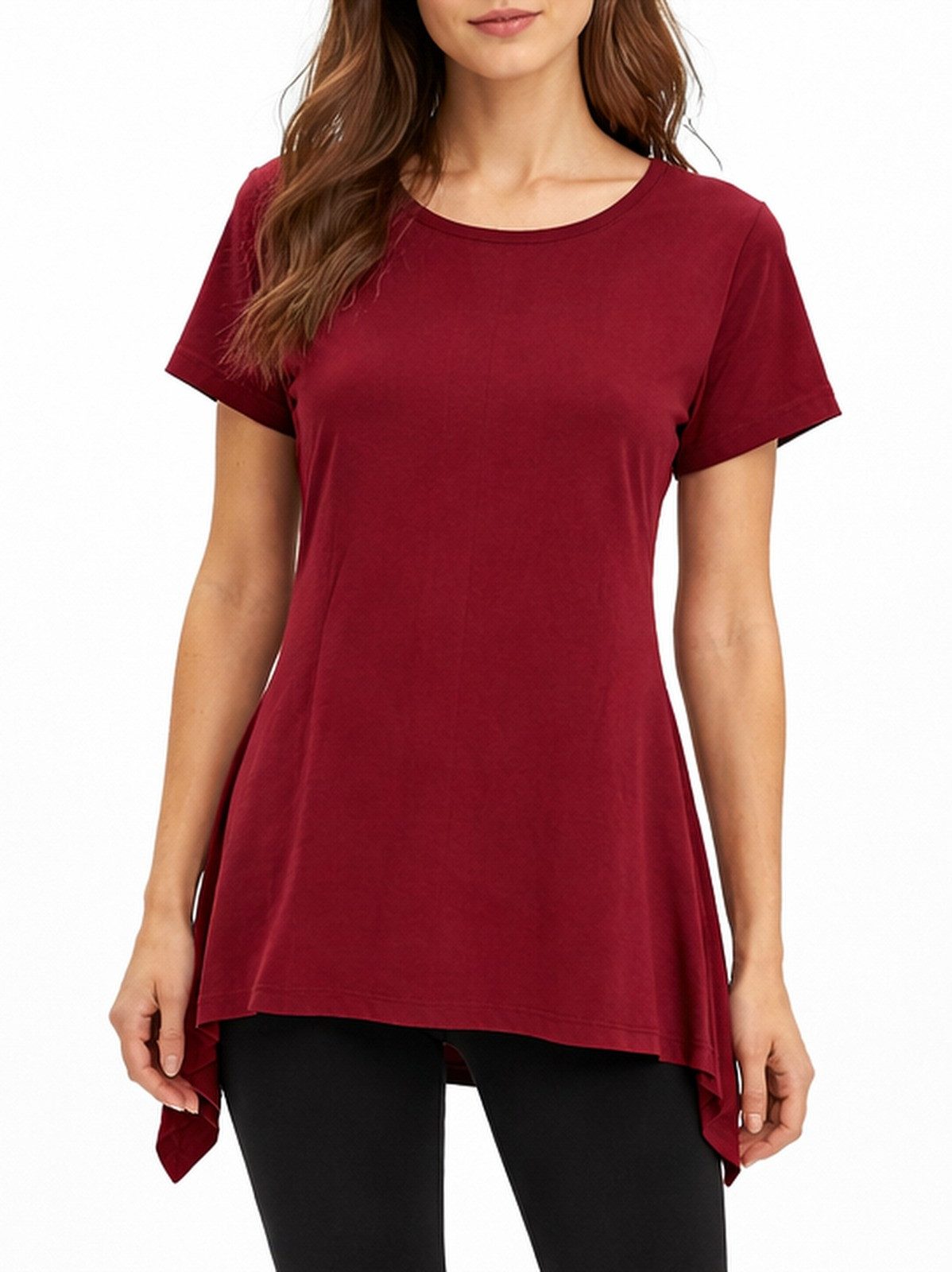 Vishes Zipfelshirt Kurzarm Zipfeltop Damen Asymmetrisch Unifarben Jersey Baumwolle Alternative Mode, Boho, Hippie, Ethno, Festival