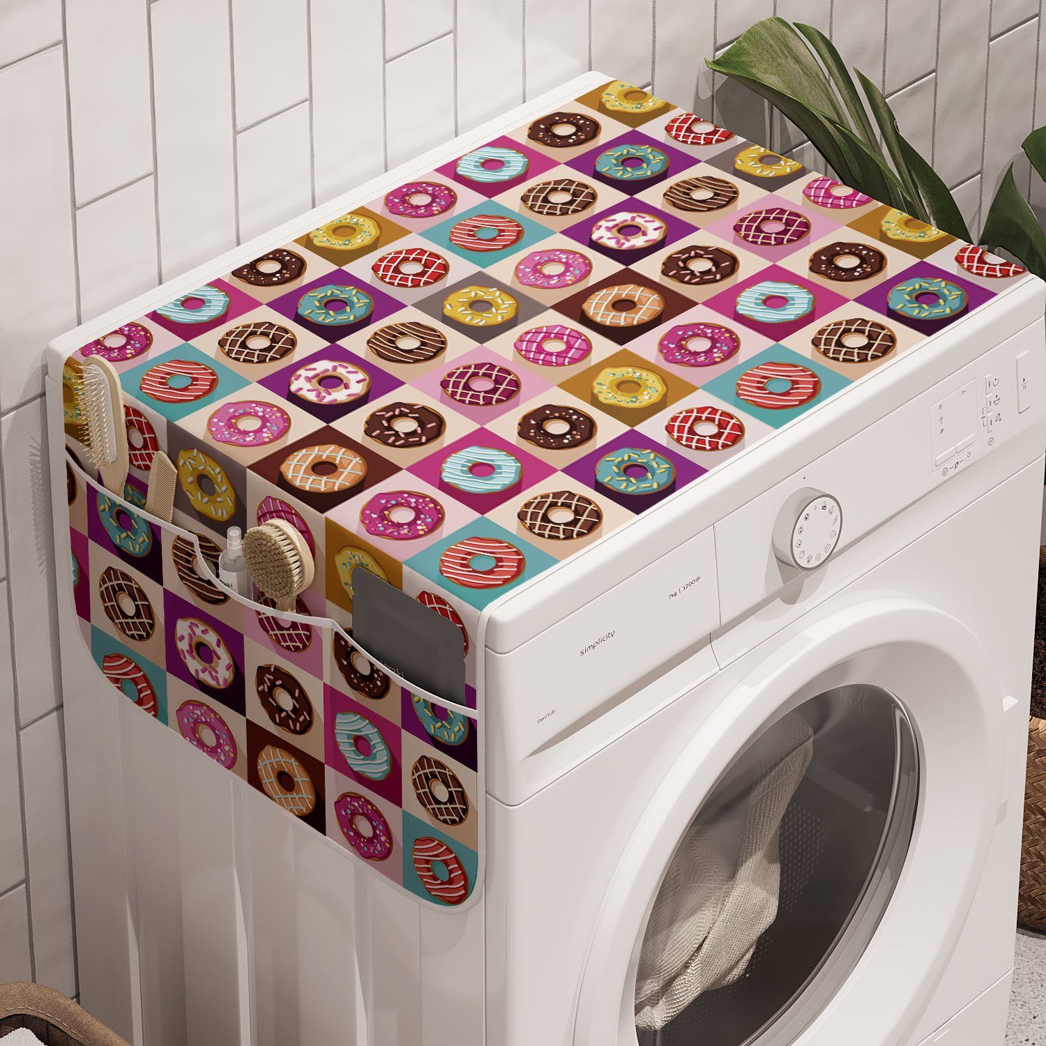 Abakuhaus Badorganizer Anti-Rutsch-Stoffabdeckung für Waschmaschine und Trockner, Dessert Bunte Donuts Pop Art