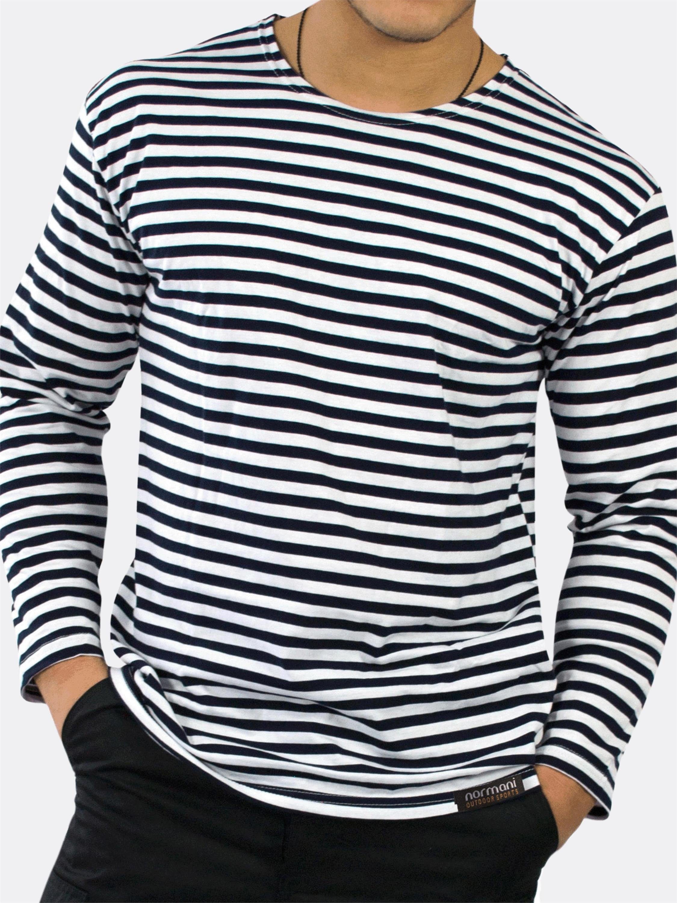 normani Langarmshirt Marine Seemanns Langarm Shirt Sankt Petersburg Gestreiftes Marine Langarmshirt Rundhals Pullover im Streifenlook
