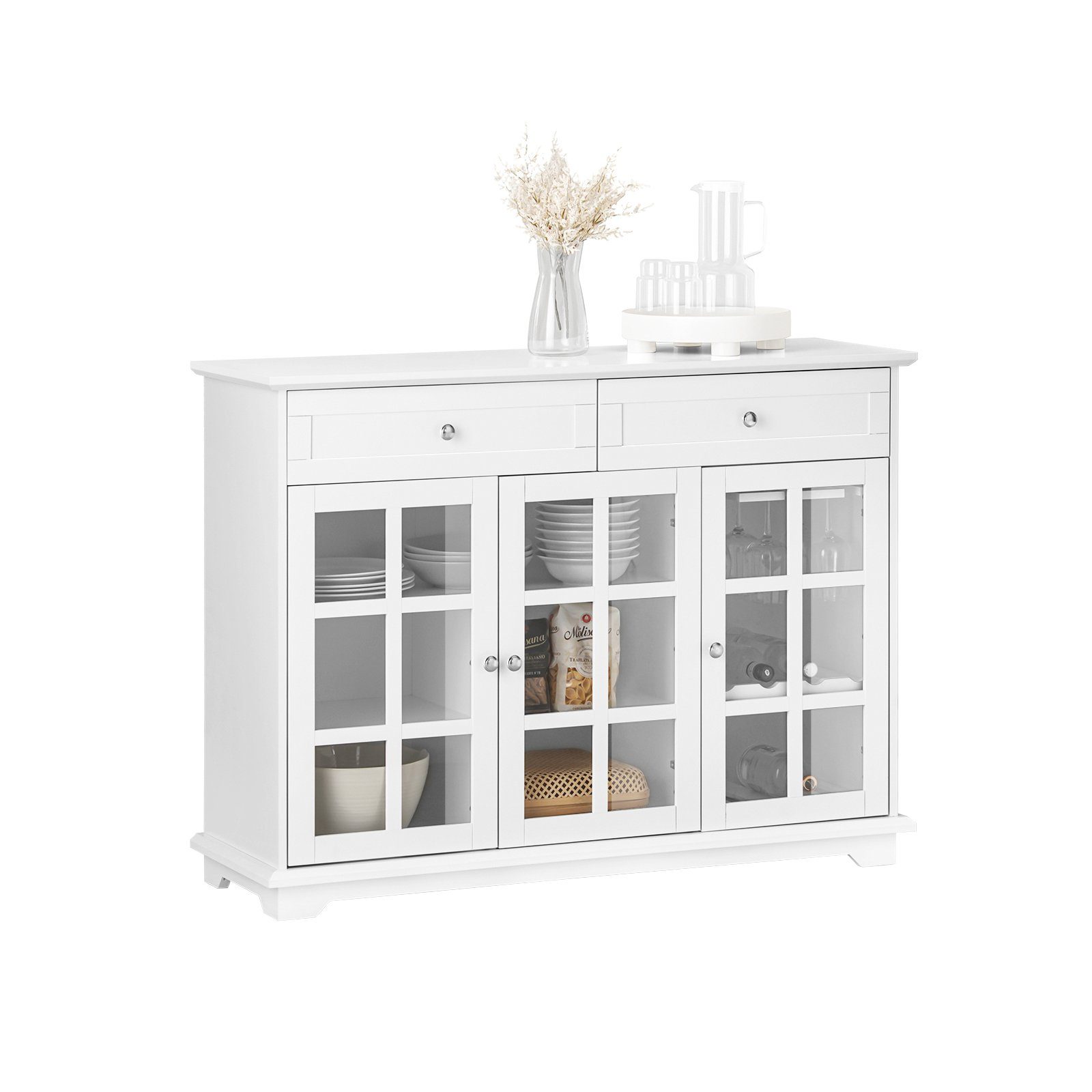 SoBuy Sideboard FSB77, Küchenschrank Kücheninsel mit Glastür Kommode Bartisch Esstisch Buffet