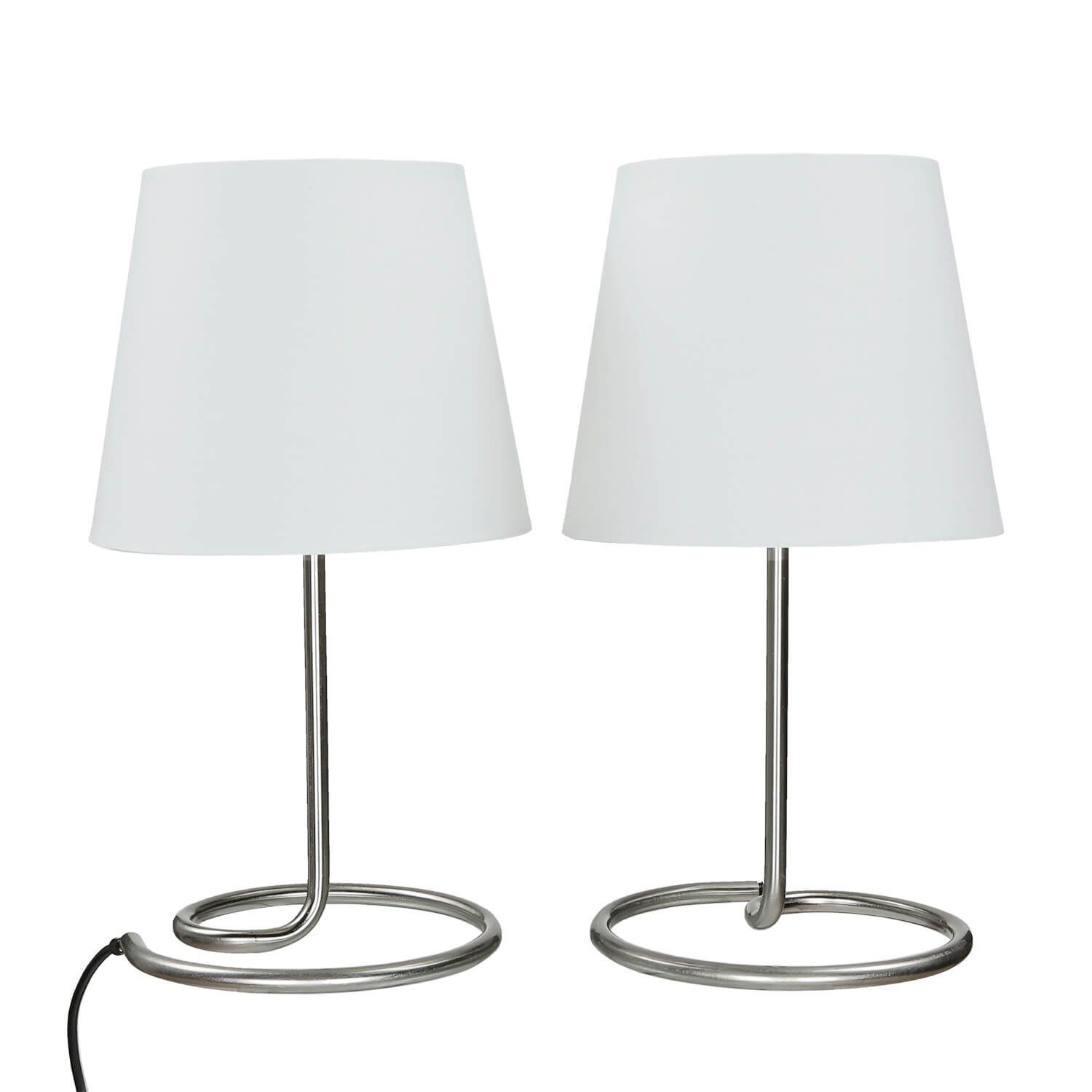 Licht-Erlebnisse Nachttischlampe GINA, ohne Leuchtmittel, 2er Set Tischlampe Weiß Metall Stoffschirm Weiß Modern E14