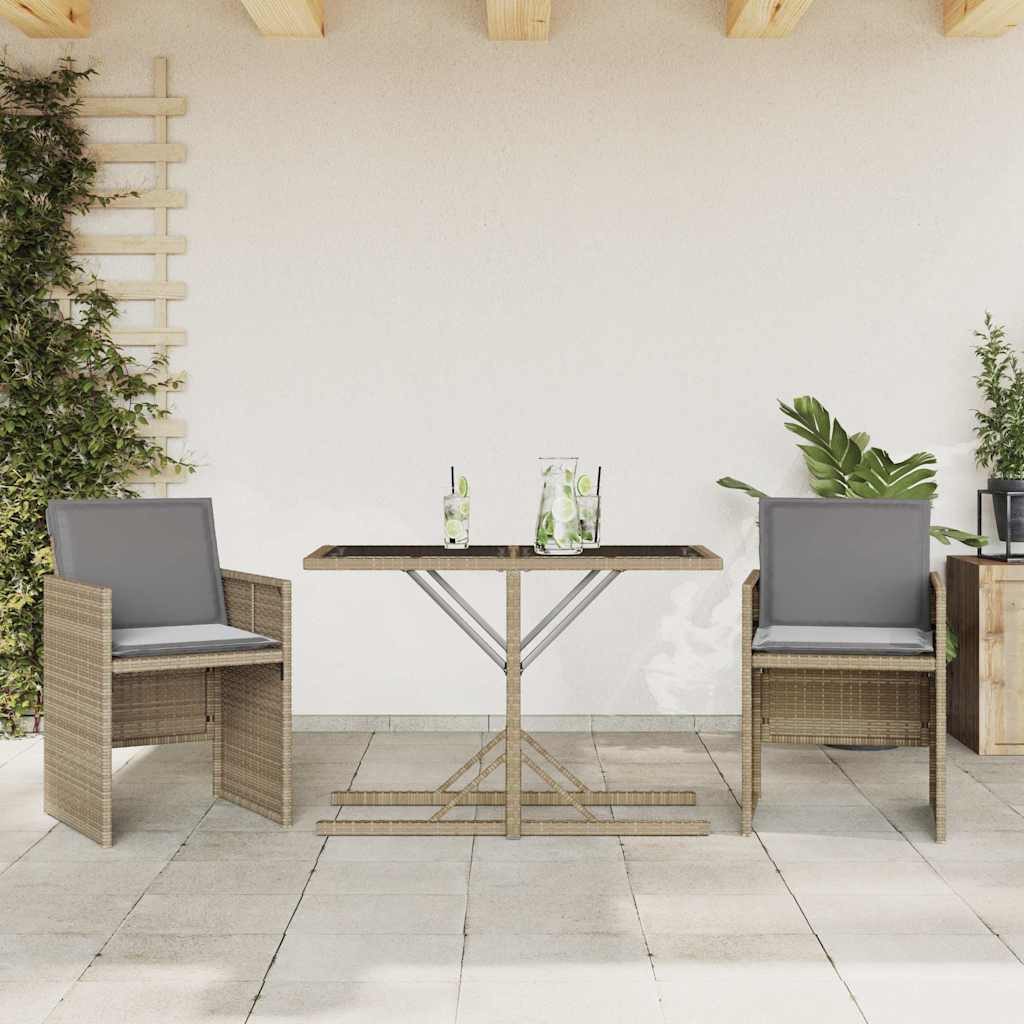 vidaXL Gartenlounge-Set 3-tlg. Bistro-Set mit Kissen Beigemischung Poly Rattan, (1-tlg)
