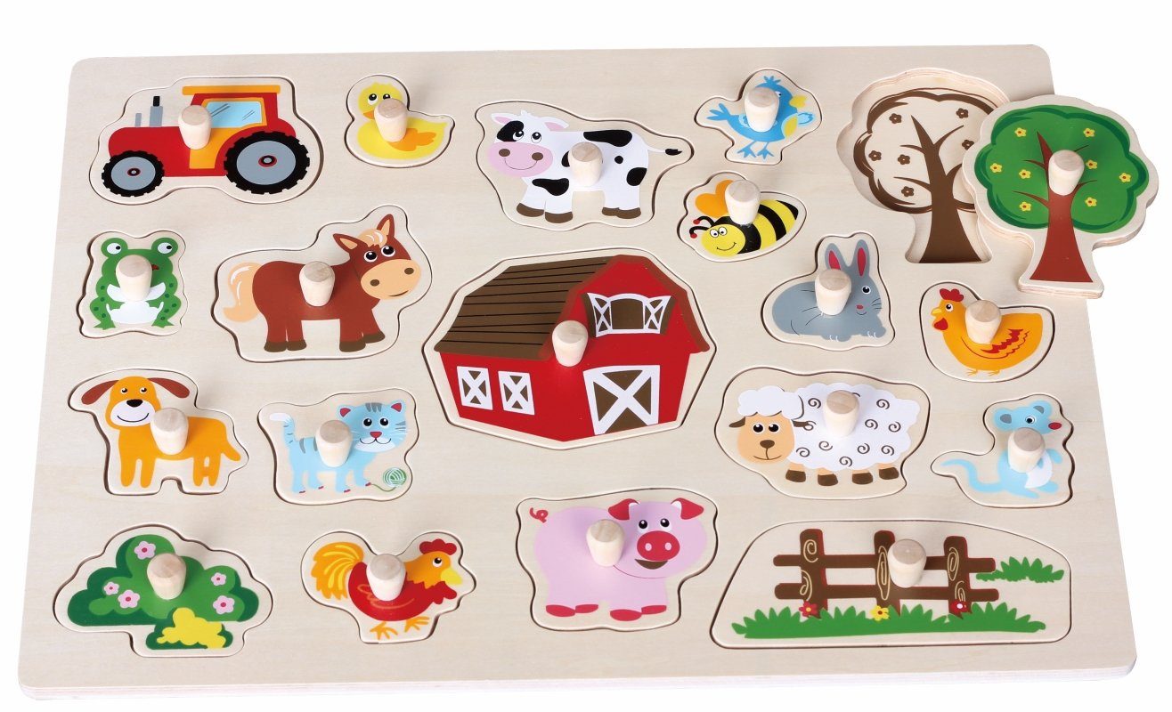 Lelin Steckpuzzle 20074 Großes Holzpuzzle mit Knauf Thema Farm, 19 Puzzlete günstig online kaufen