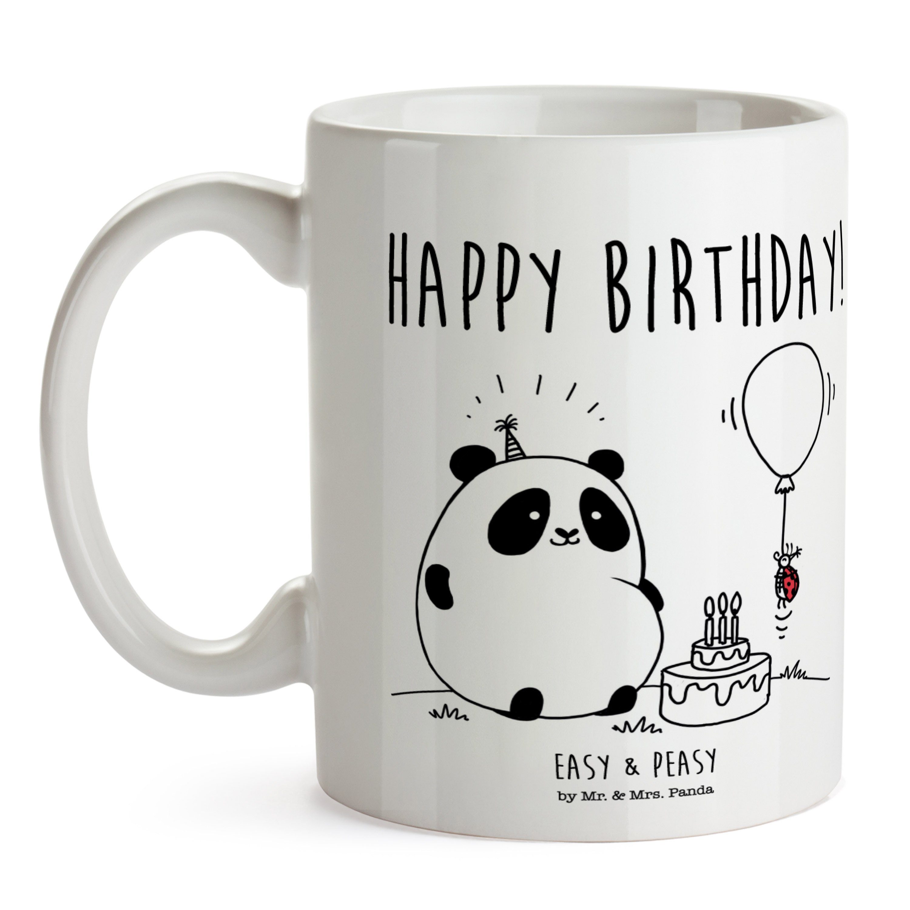 Weiß Peasy Panda Birthday Geschenk, Tasse, - Happy & Tasse Teebecher, Easy & Büro Mrs. Mr. - Keramik