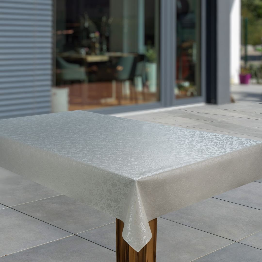 laro Tischdecke Wachstuch-Tischdecken Abwaschbar Relief Blumen Grau Weiß re günstig online kaufen