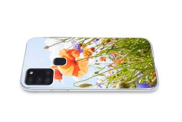 MuchoWow Handyhülle Blumen - Mohn - Frühling - Natur - Rot - Blau, Handyhülle Samsung Galaxy A21s, Smartphone-Bumper, Print, Handy